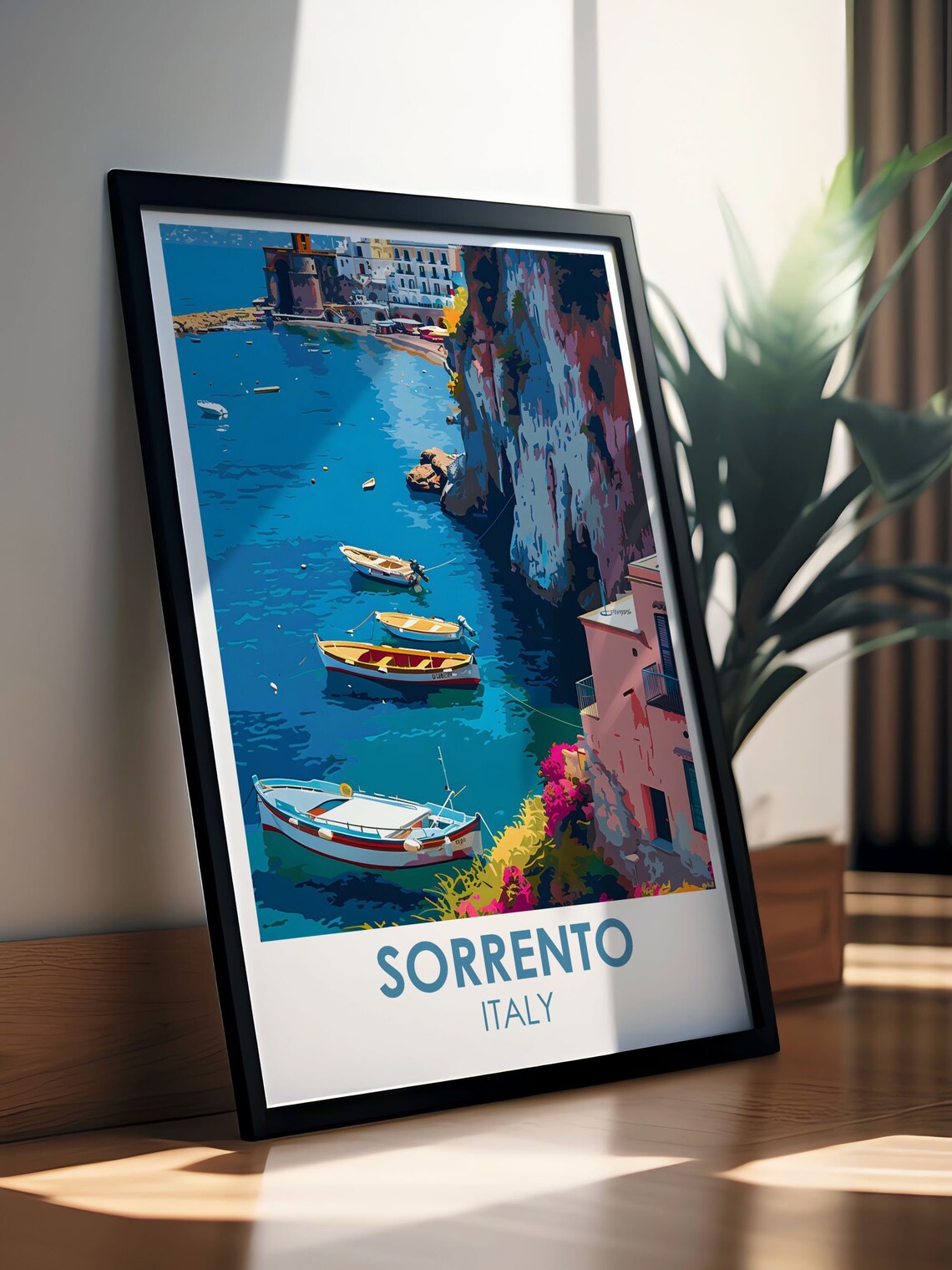 Sorrento Italy Harbor Boats And Cliff Houses Amalfi Travel Poster - Image 2