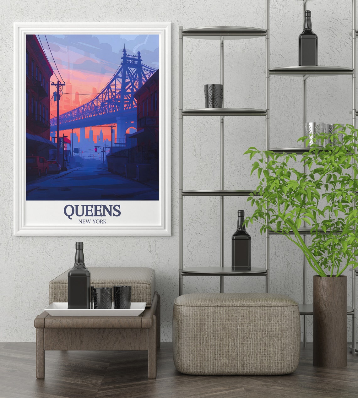 Queensboro Bridge at Sunset Viewed from Queens Streets Poster - Image 3