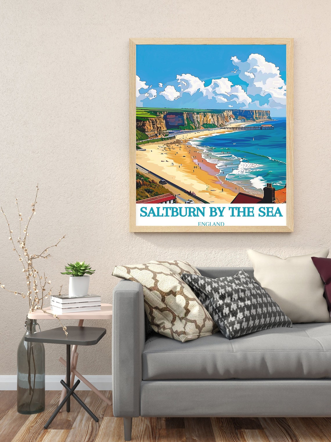 Saltburn By The Sea Sandy Beach Cliffs And Pier Aerial View Poster - Image 3