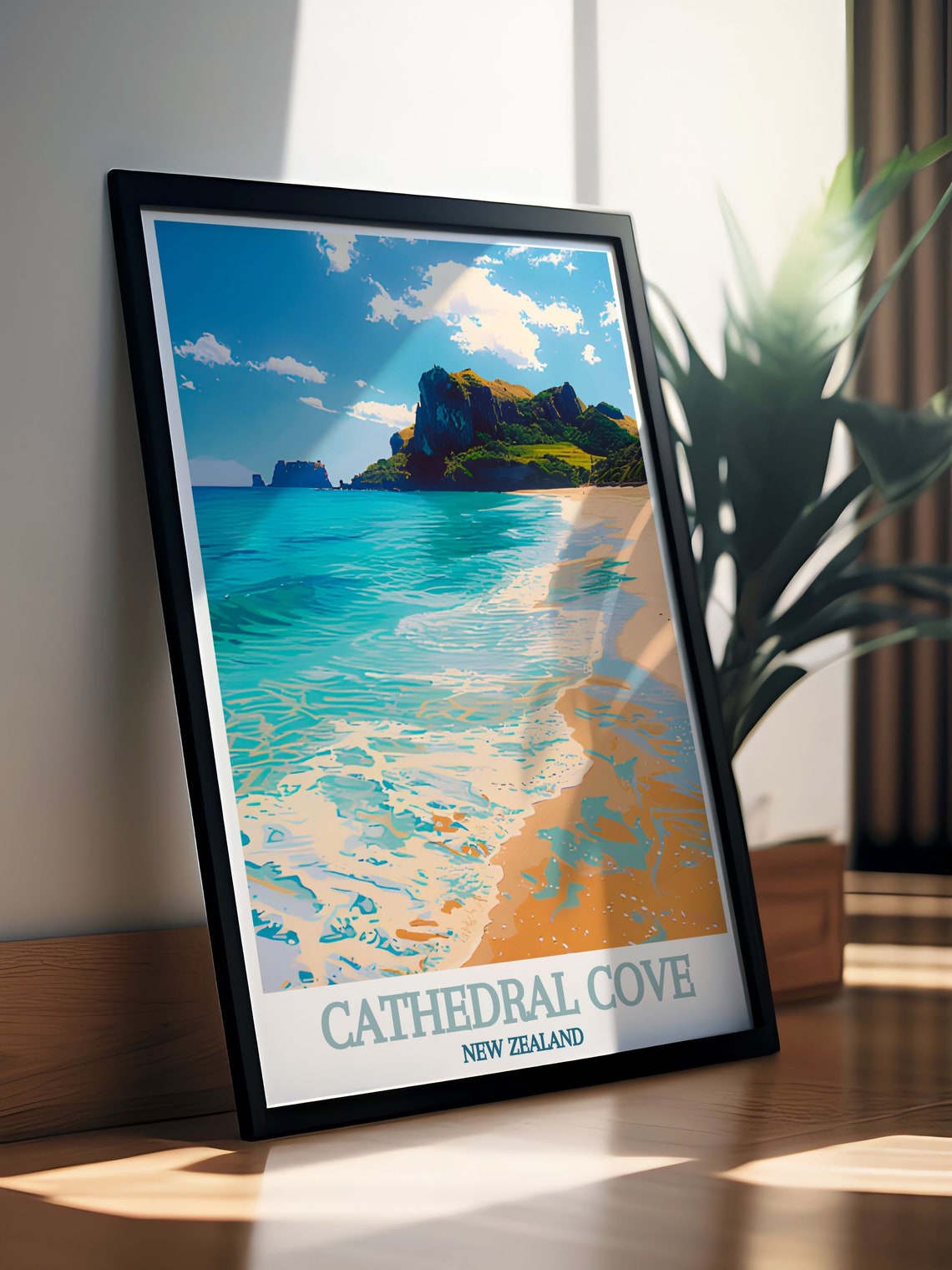 Cathedral Cove Turquoise Beach And Cliffs New Zealand Poster - Image 2