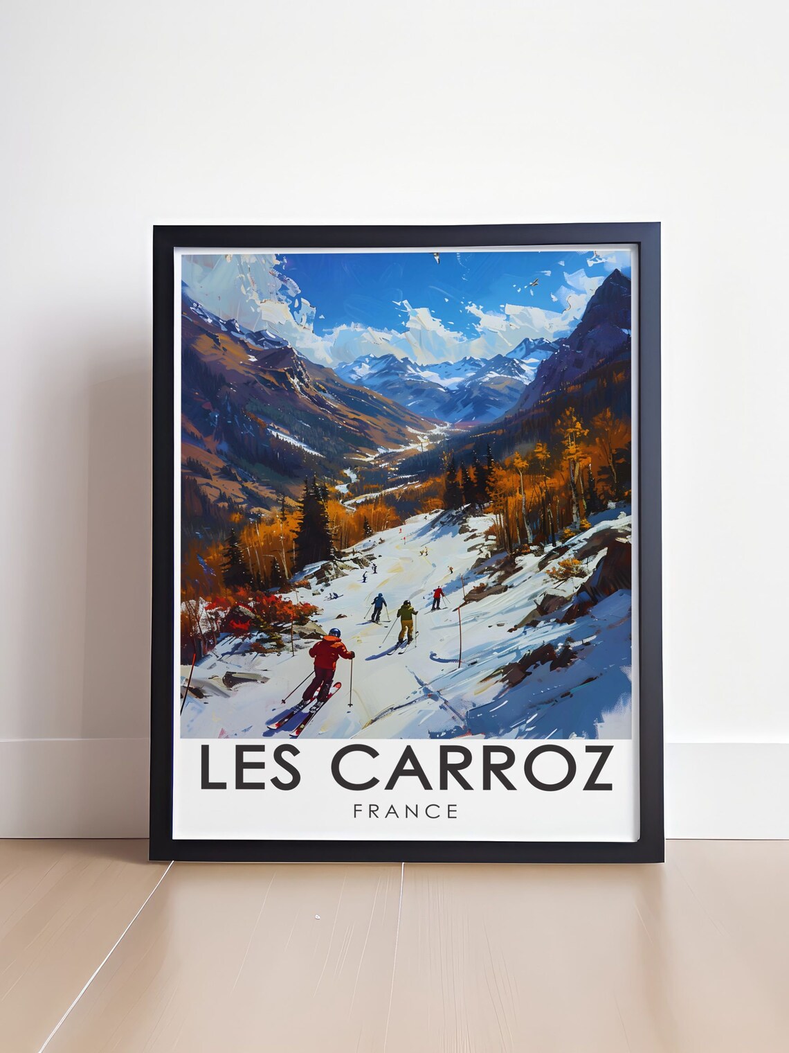 Les Carroz Ski Slopes French Alps Winter Ski Resort Travel Poster - Image 4