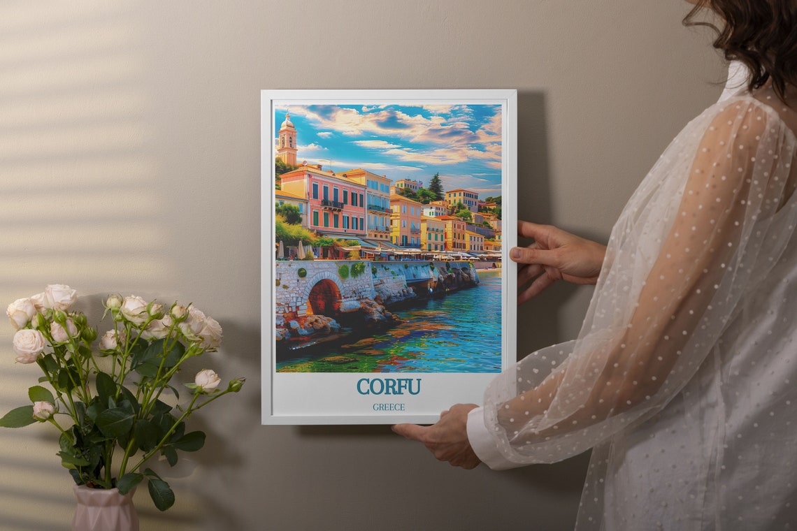 Corfu Old Town Coastal Buildings Turquoise Sea Greece Poster - Image 4