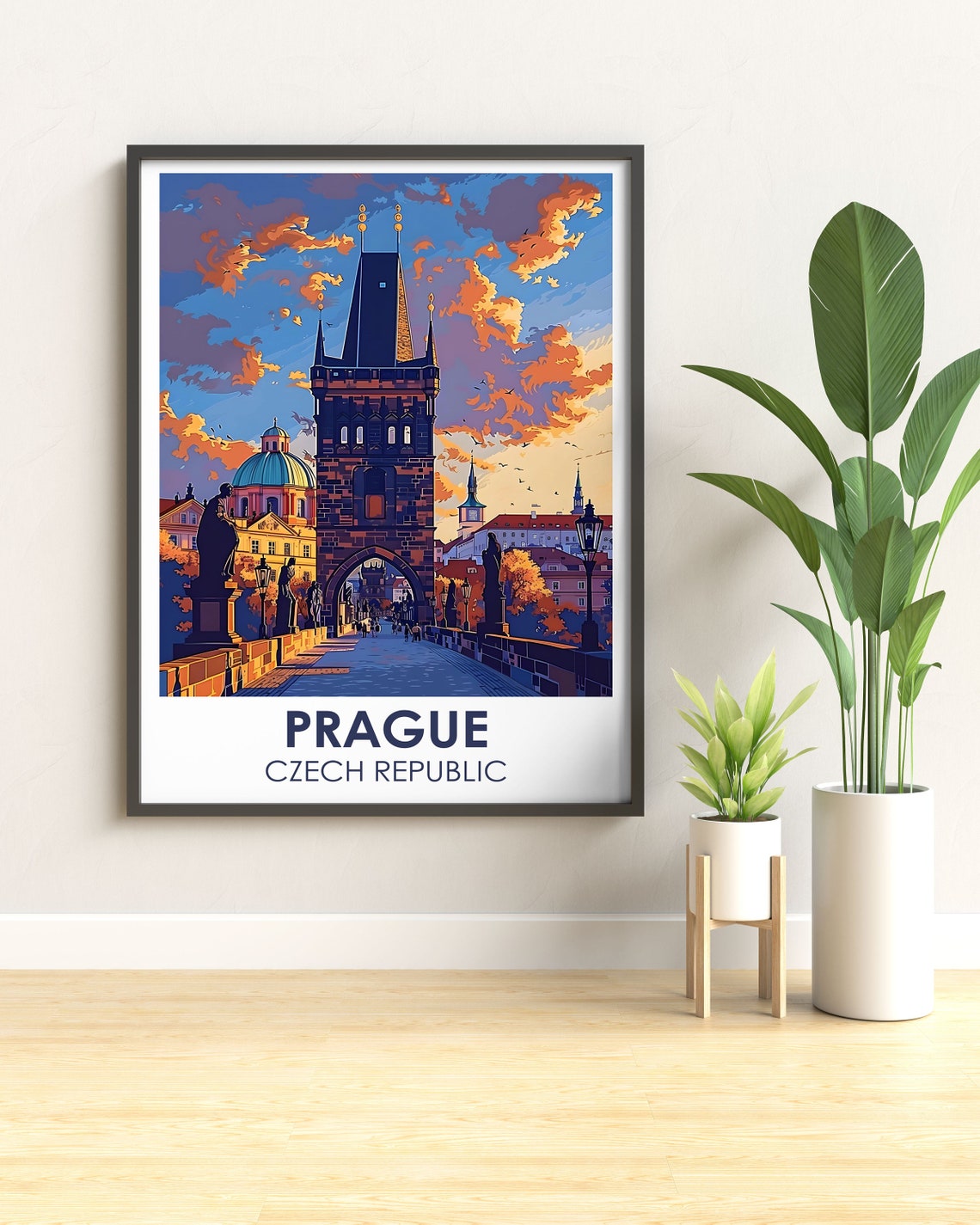 Prague Charles Bridge Tower Sunset Czech Republic Travel Poster - Image 2