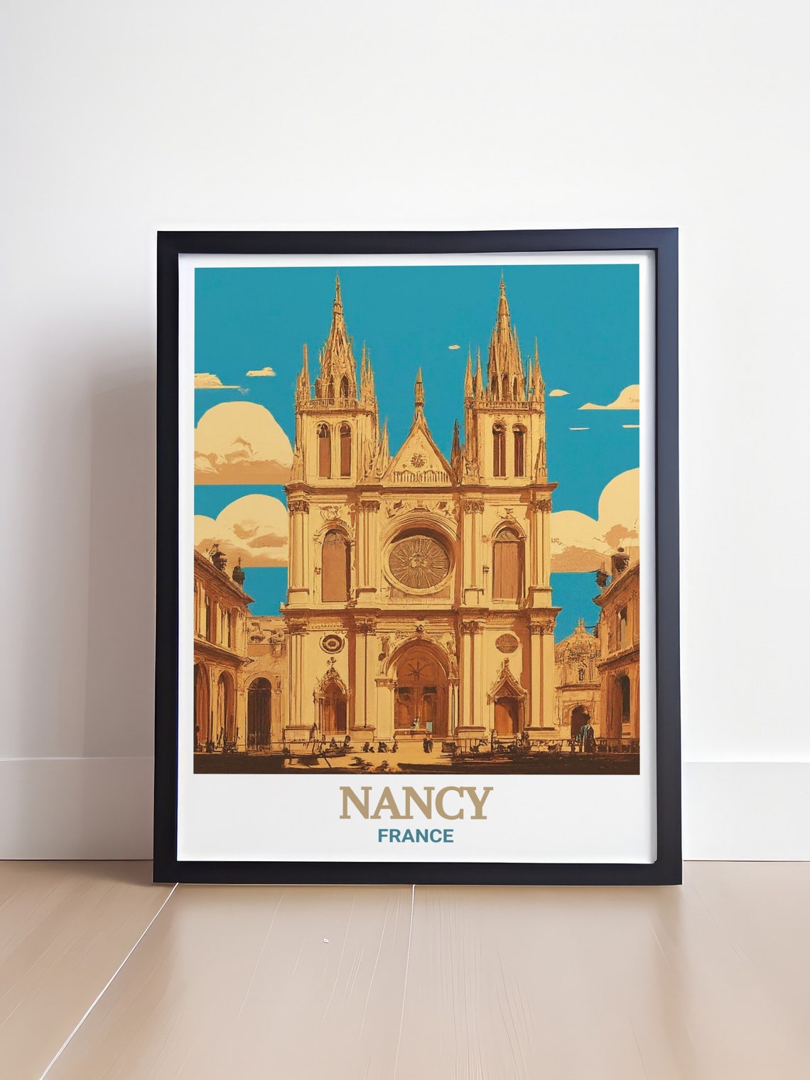 Nancy France Cathedral Gothic Facade Blue Sky Vintage Travel Poster - Image 4
