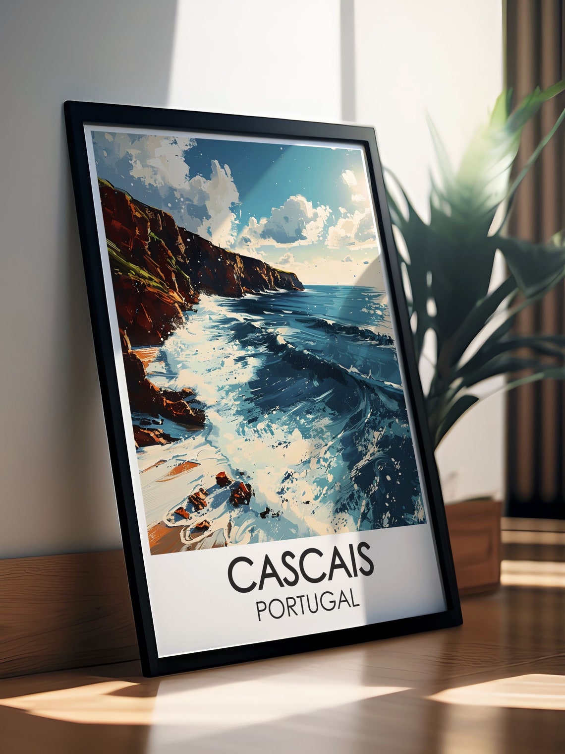 Cascais Portugal Dramatic Rocky Coast Ocean Waves Travel Poster - Image 3