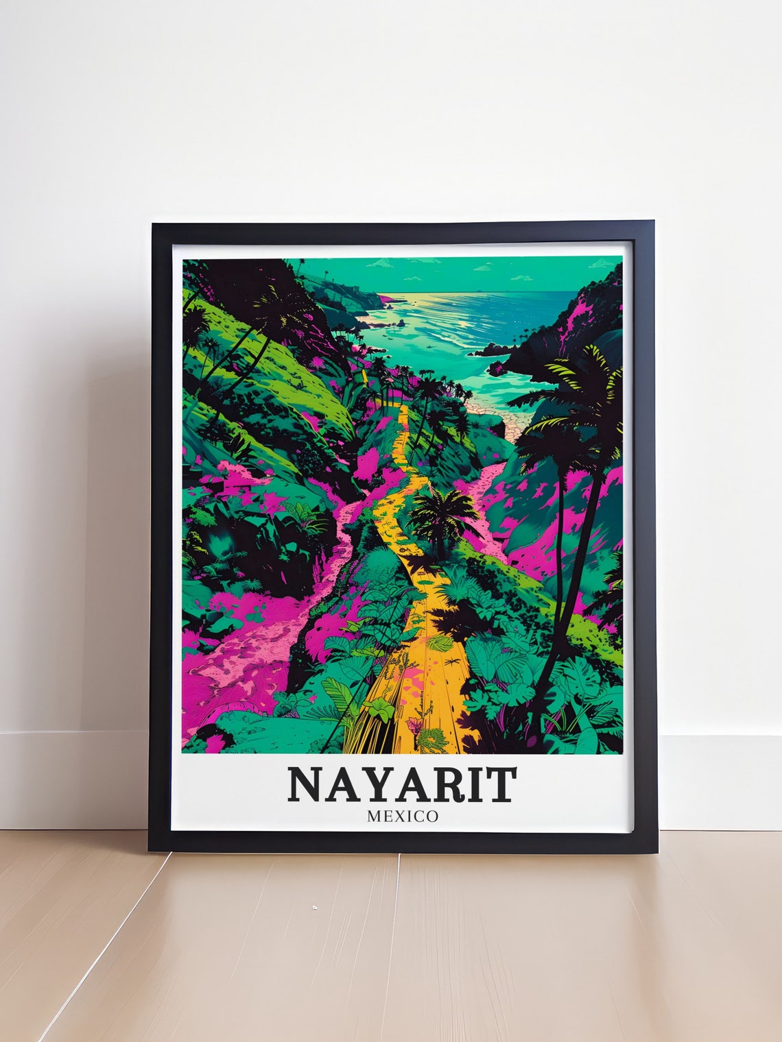Nayarit Mexico Neon Jungle Path Tropical Beach Coastline Poster - Image 4