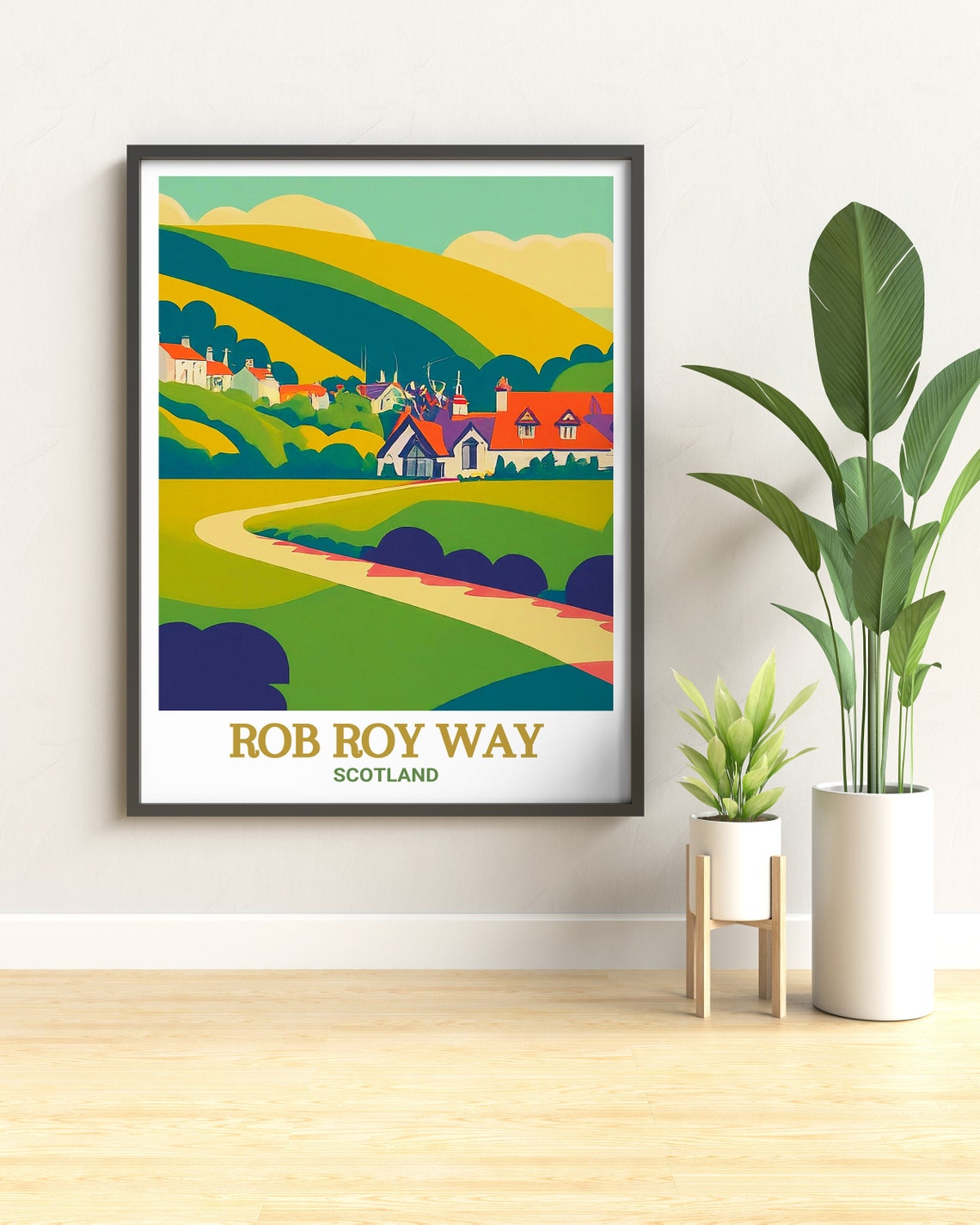 Rob Roy Way Scotland Red Roof Village Winding Road Colorful Poster - Image 3