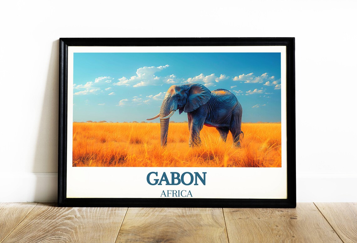 Gabon Africa Elephant Bull In Golden Savanna Grass Field Poster - Image 4