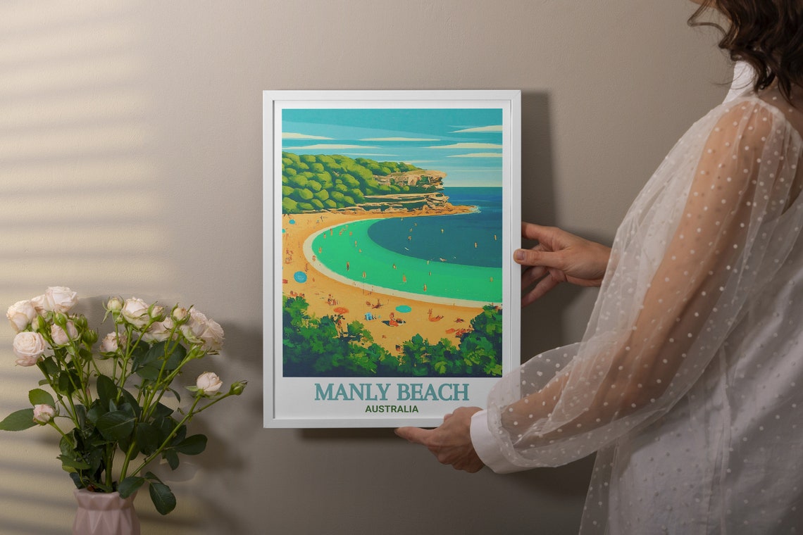 Manly Beach Australia Aerial Turquoise Cove Swimmers Surf Poster - Image 2