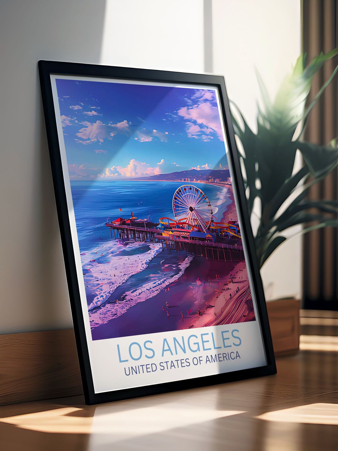 Los Angeles Travel Map Poster Santa Monica Pier Art Print Capture The Essence Of Californias Iconic Landmark - Image 2