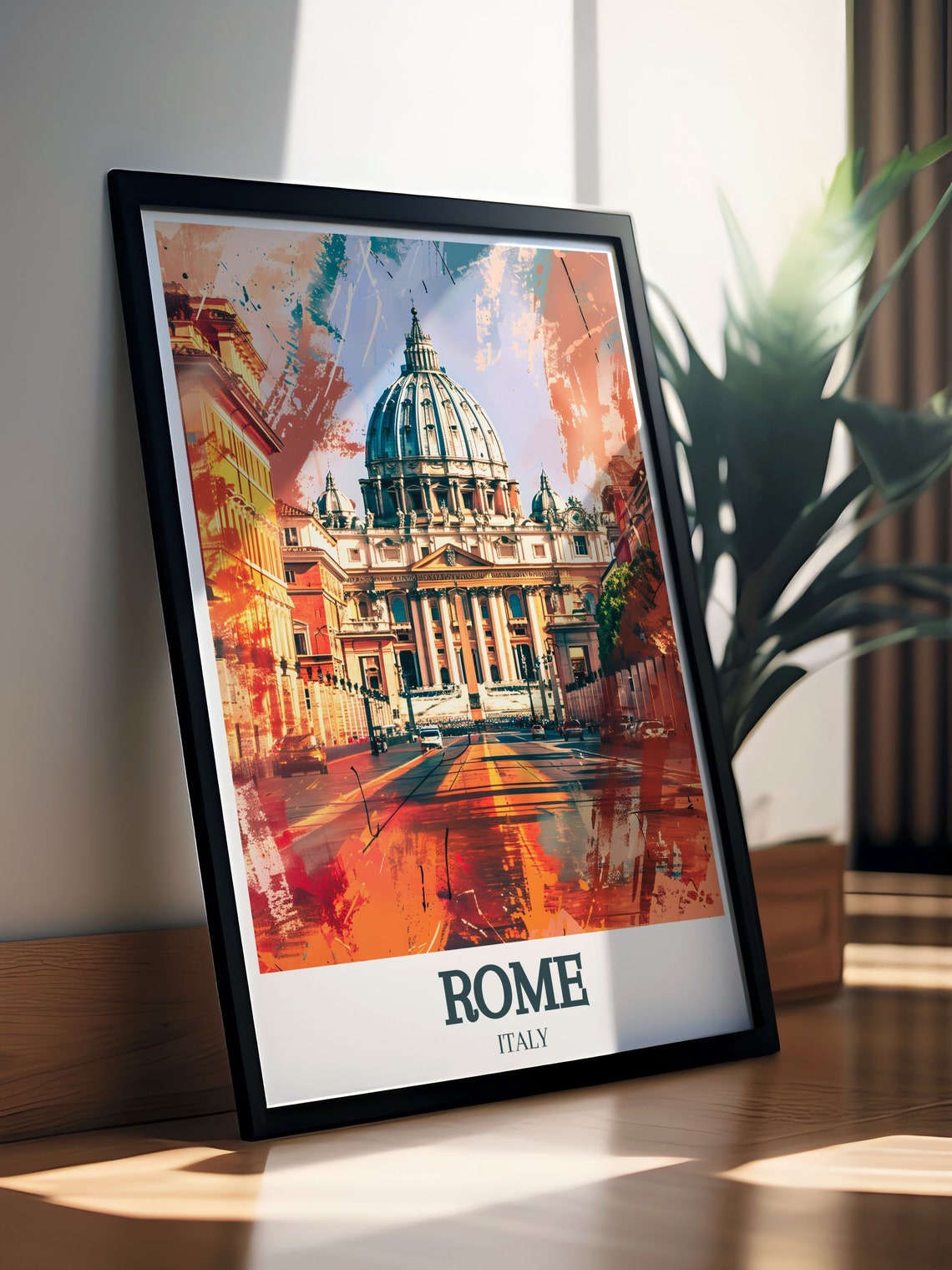 Rome St Peters Basilica And Vatican Street Sunset Watercolor Poster - Image 2