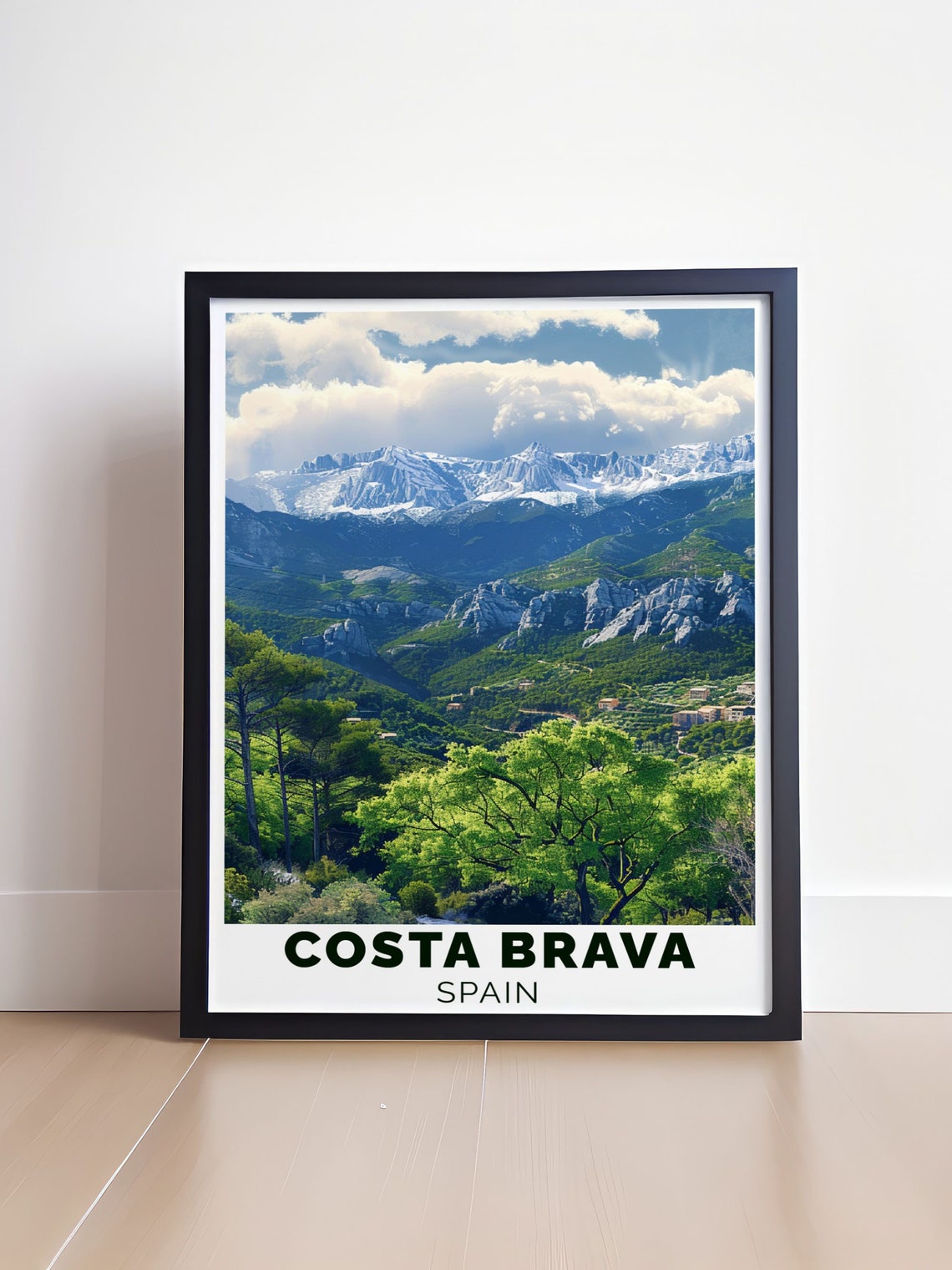 Costa Brava Snowcapped Mountain Ridge Above Green Valley Poster - Image 4