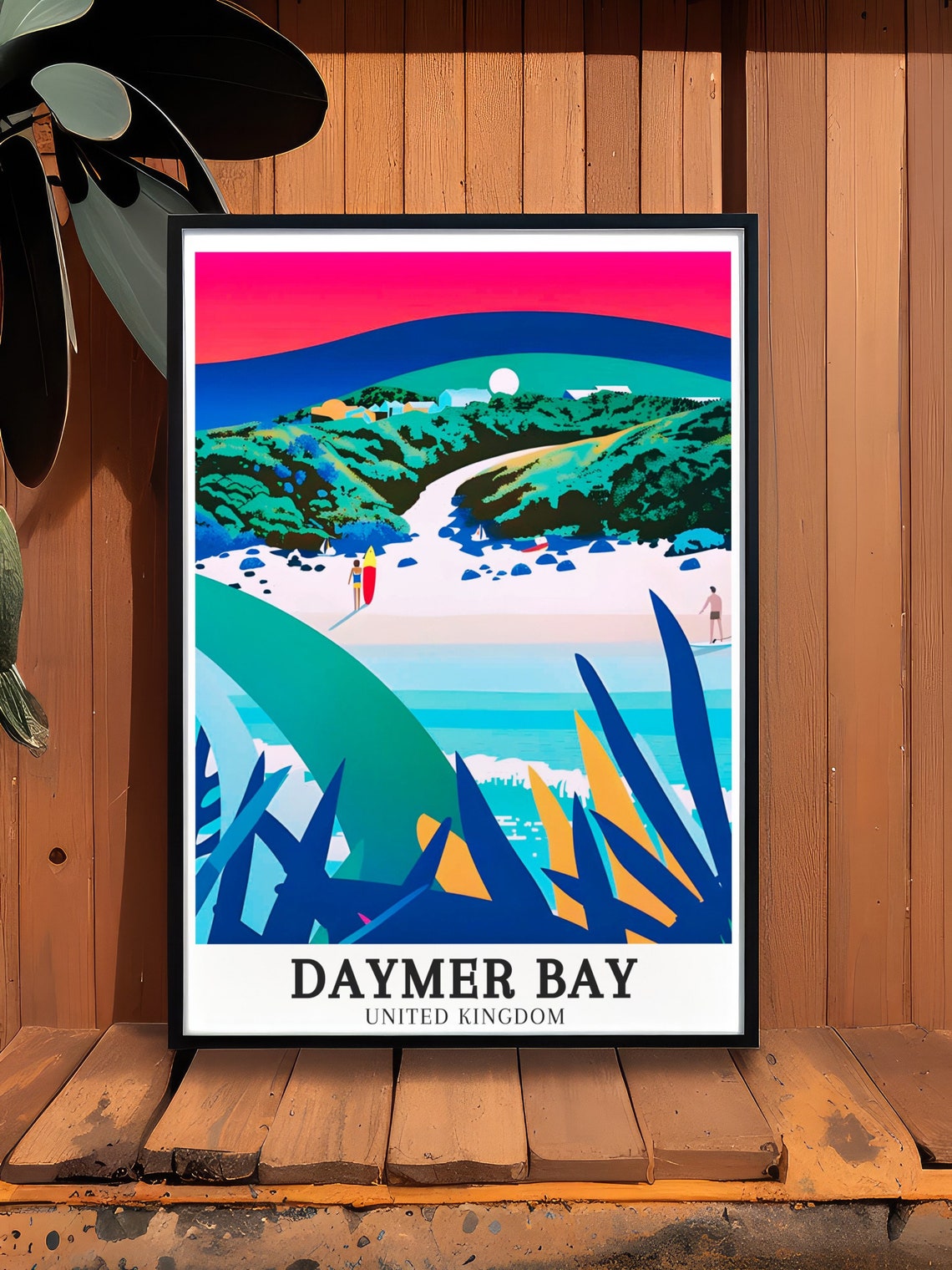 Daymer Bay Surfer Cove Pink Sky Cornwall Beach Travel Poster - Image 3