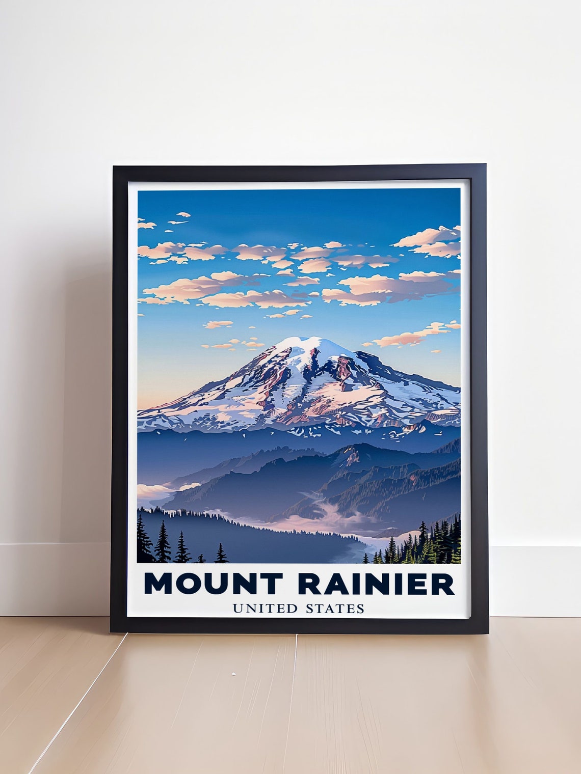 Mount Rainier Snowcapped Peak Beneath a Soft Cloudy Sky Poster - Image 4