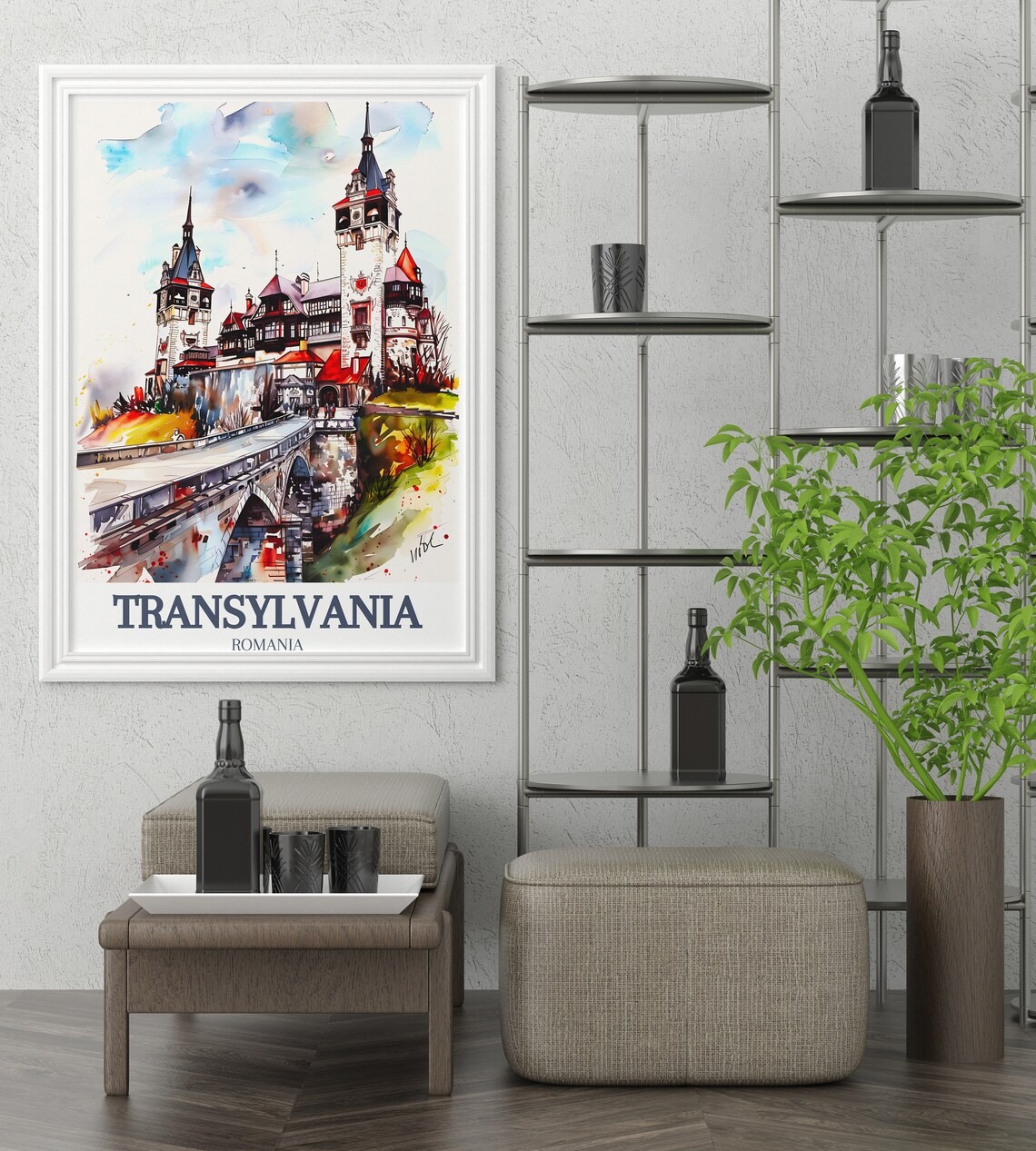 Transylvania Romania Peles Castle Sinaia Watercolor Landmark Poster - Image 2