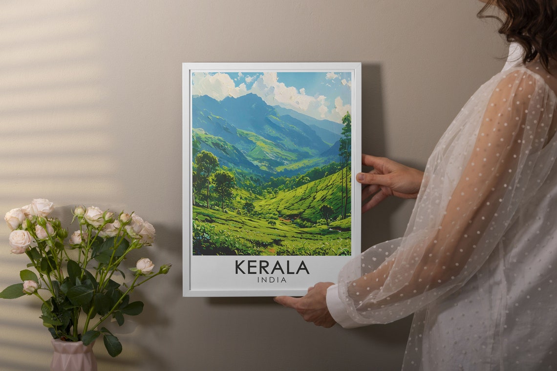 Kerala Munnar Tea Plantations Lush Green Hills Scenic India Poster - Image 3