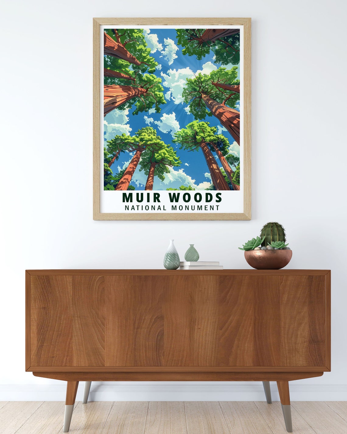 Muir Woods Towering Redwood Canopy Looking Up Blue Sky Poster - Image 3