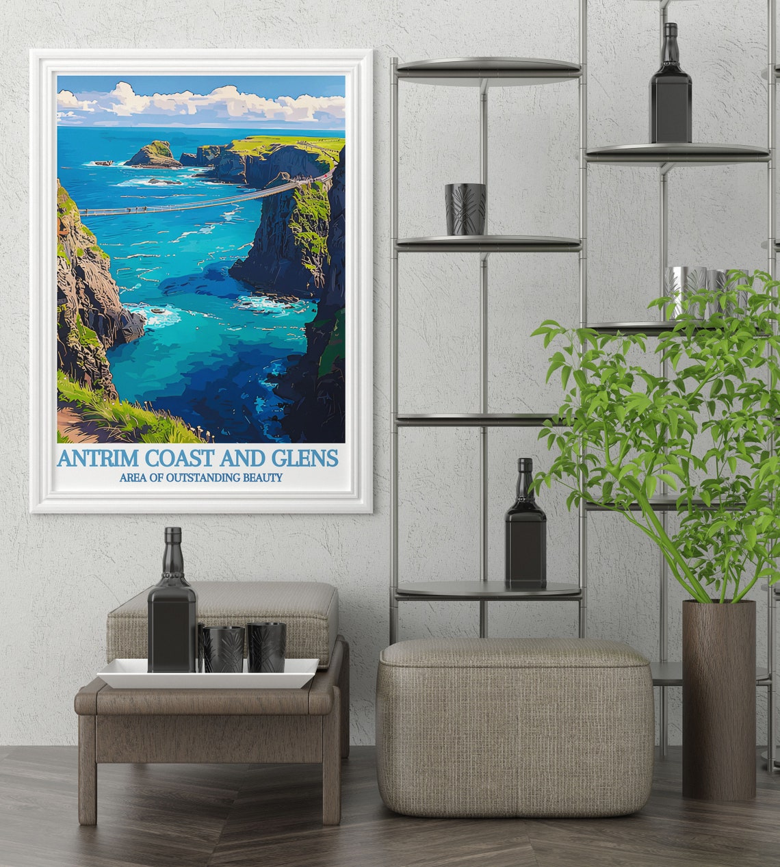 Antrim Coast Rope Bridge Turquoise Sea Cliffs Vintage Poster - Image 3