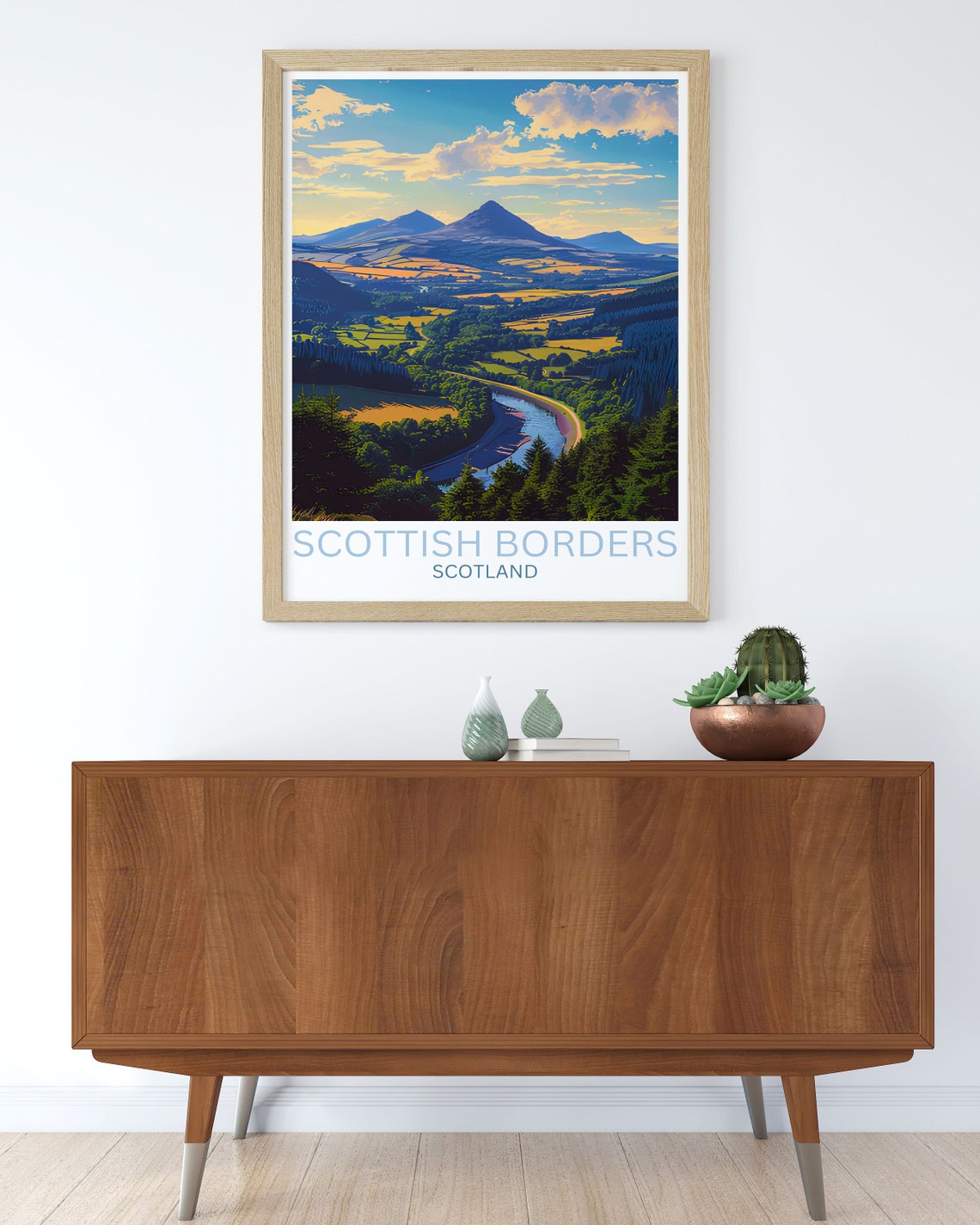 Scottish Borders Scotland Rolling Hills Winding River Travel Poster - Image 3
