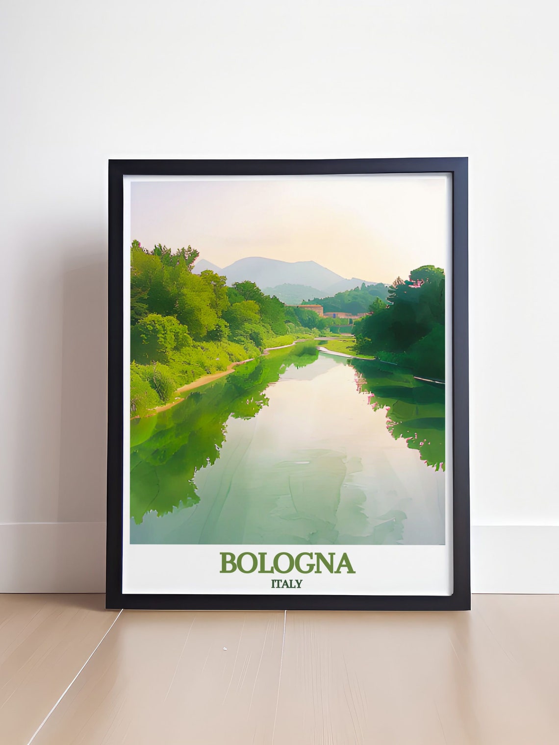 Bologna Italy Reno River Lush Green Banks Mountain View Poster - Image 4