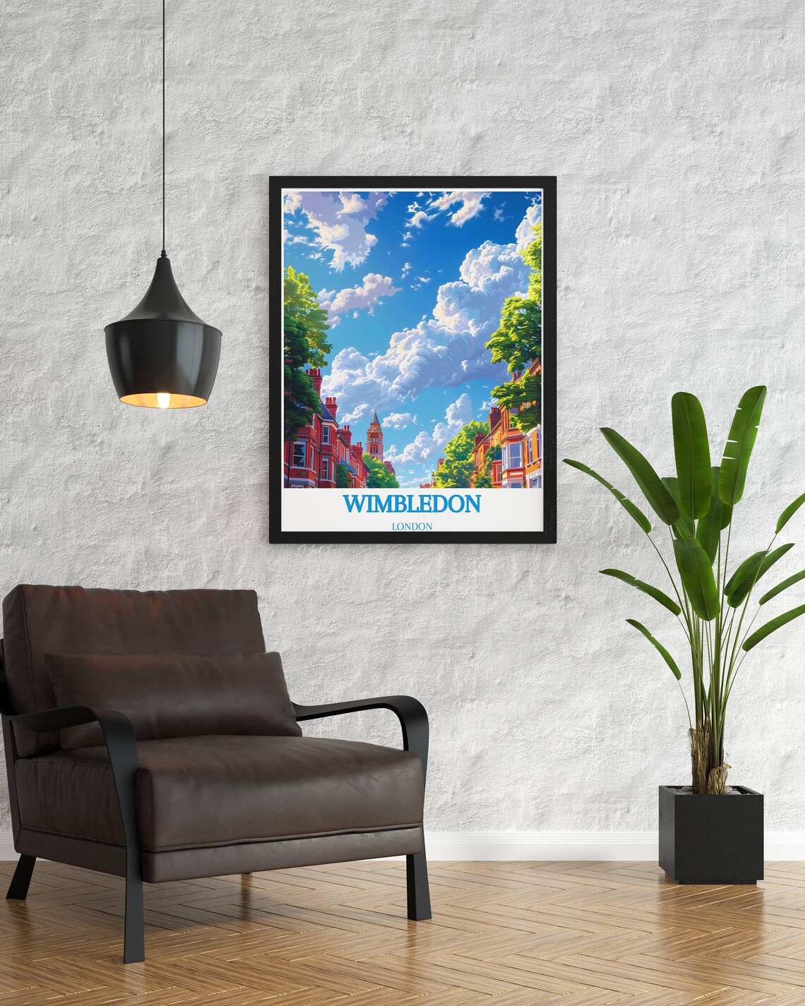 Wimbledon London Red Brick Townhouse Street Scene Travel Poster - Image 2