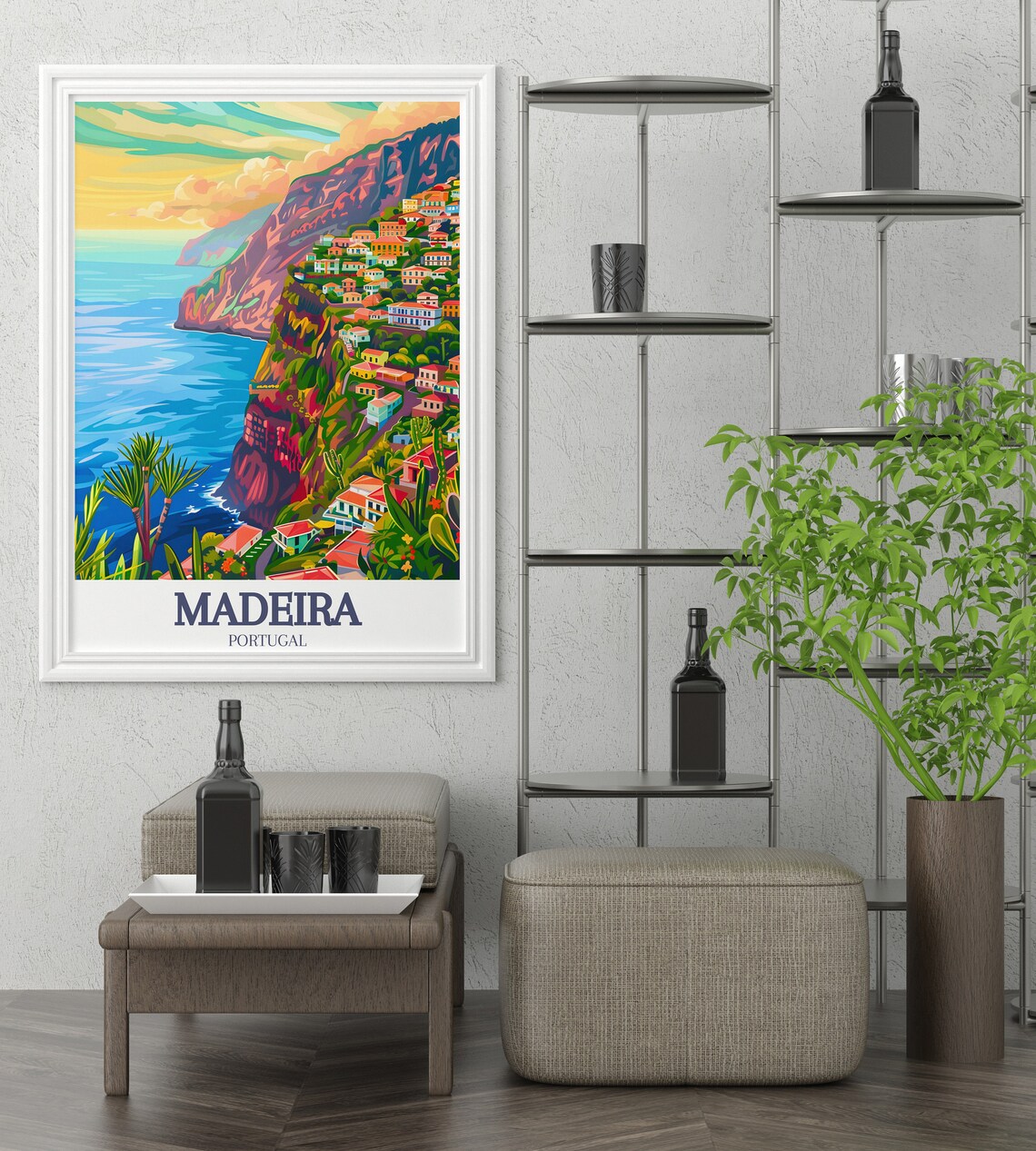 Madeira Portugal Cabo Girao Colorful Cliffside Town Travel Poster - Image 3