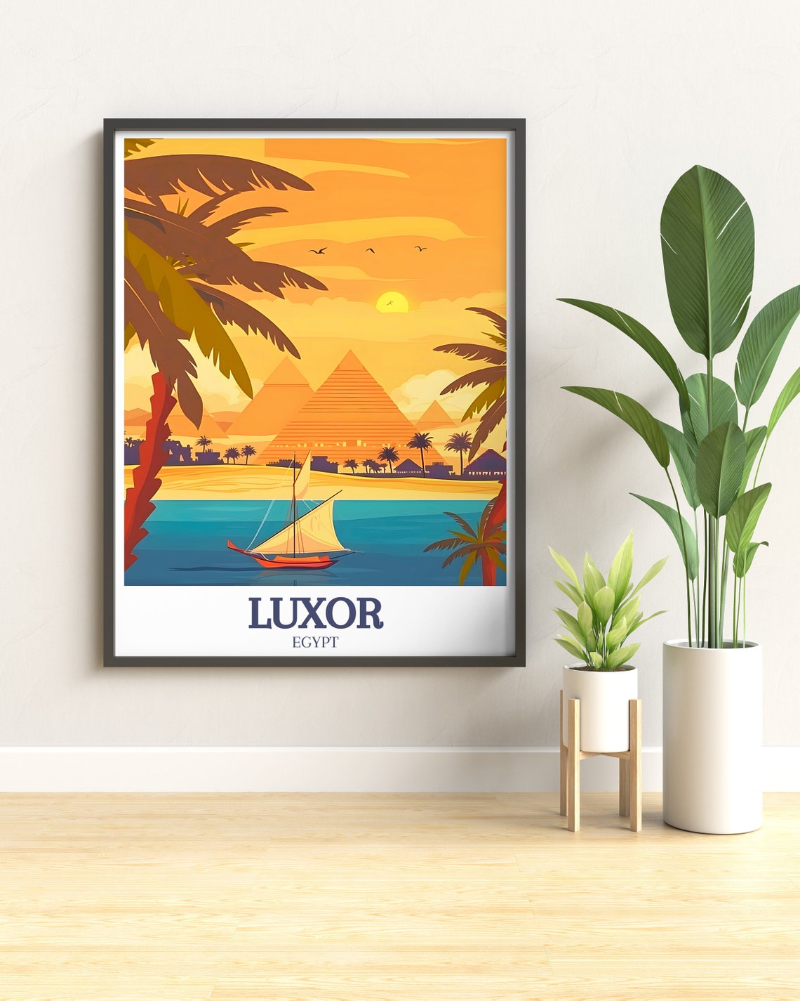 Luxor Egypt Giza Pyramids Felucca Sailboat Sunset Retro Travel Poster - Image 3