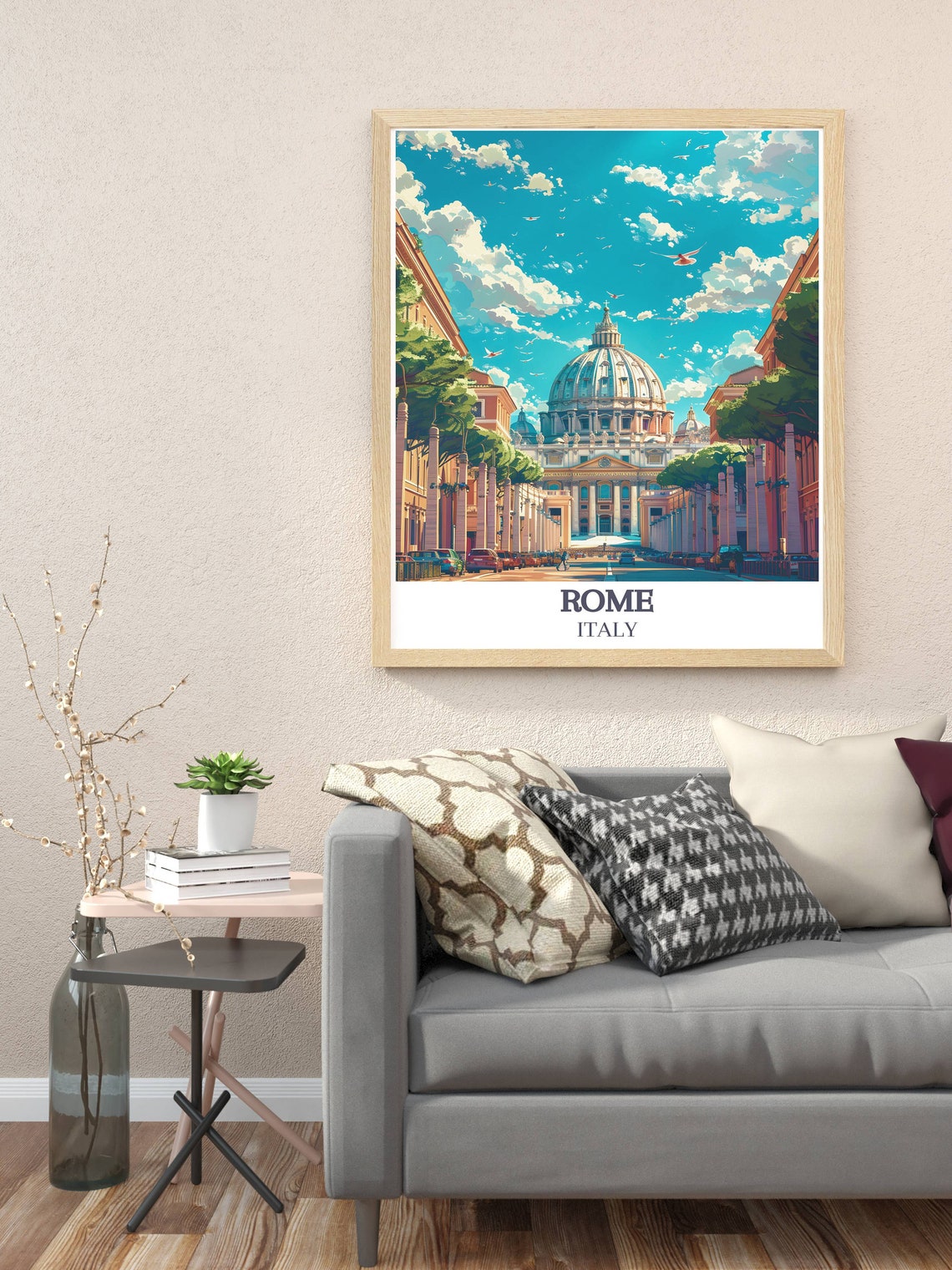 Rome Italy St Peter's Basilica Dome Sunny Street View Poster - Image 3