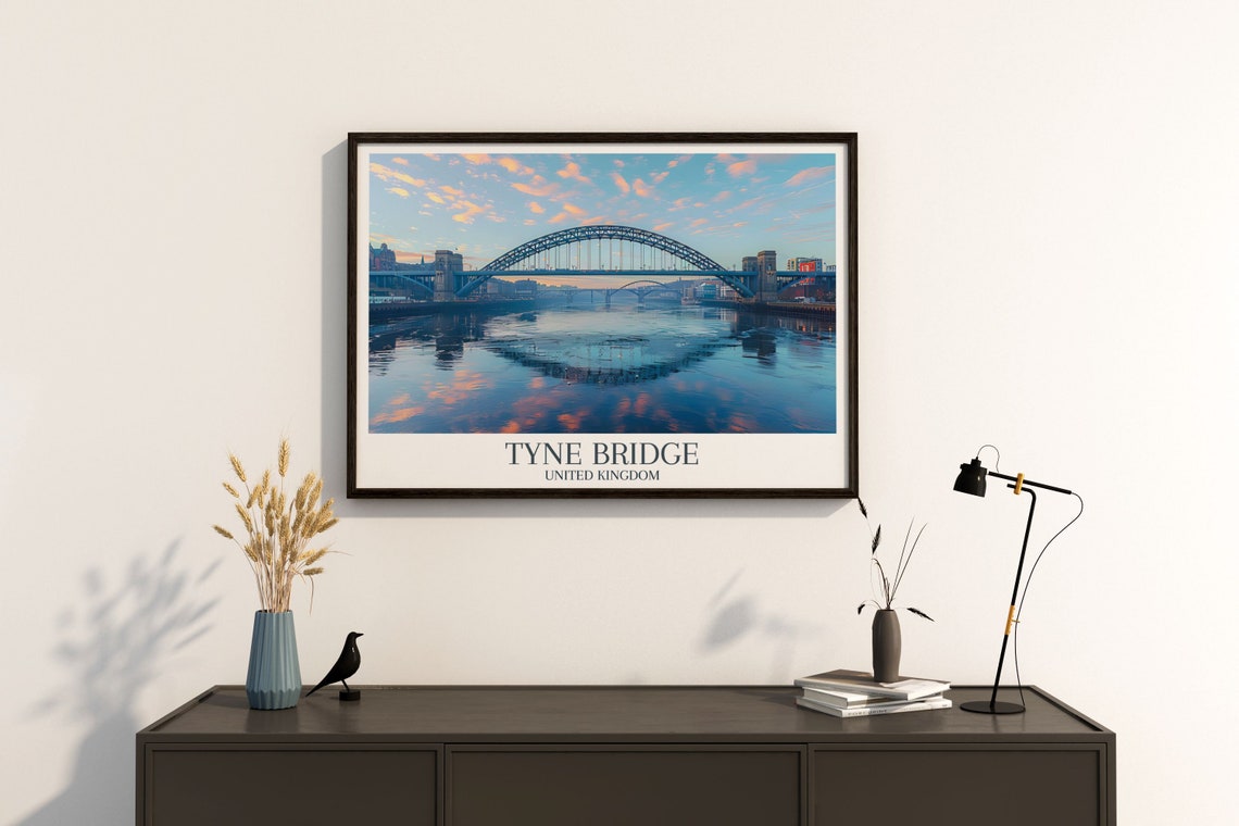 Tyne Bridge Newcastle Sunset River Reflection Evening Travel Poster - Image 4