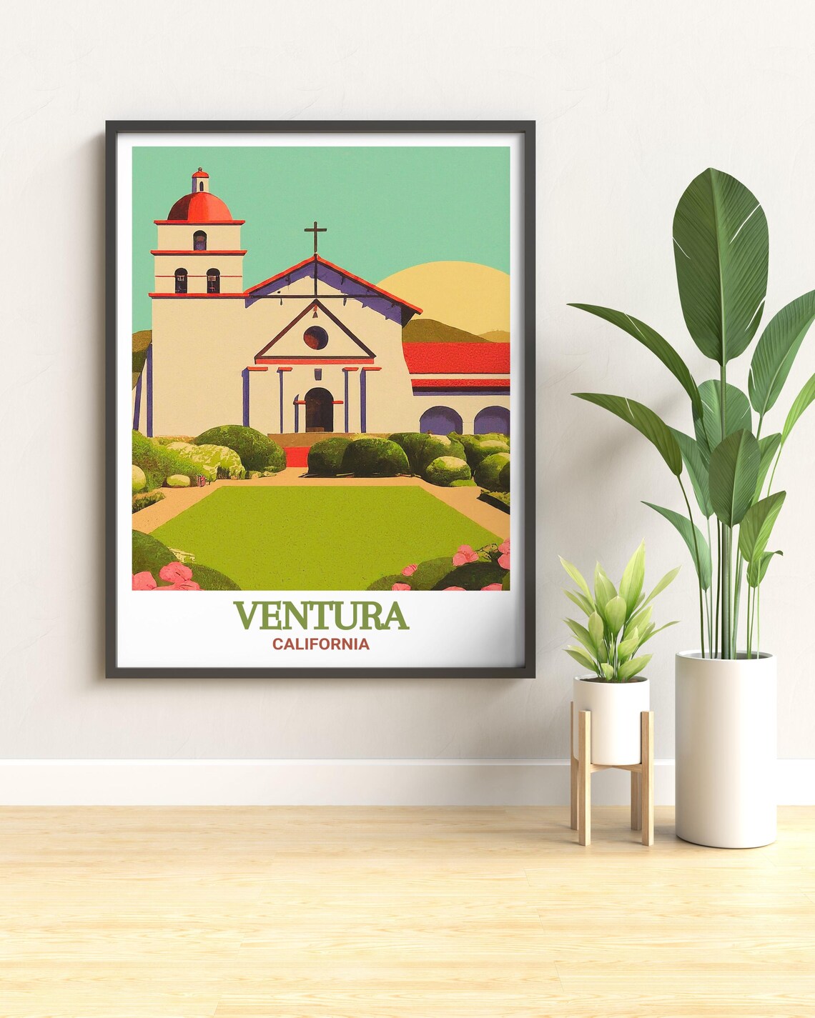 Ventura California Mission Church Red Dome Garden Travel Poster - Image 3