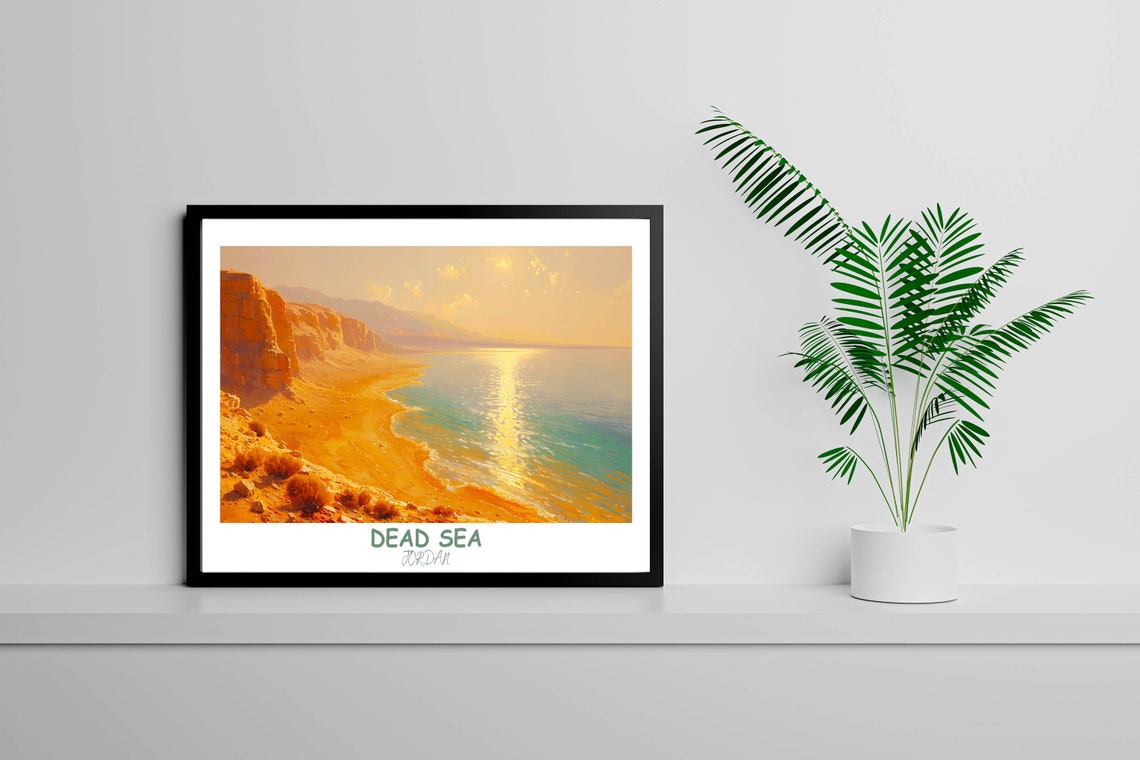 Dead Sea Golden Sunset Shoreline Cliffs Jordan Travel Poster - Image 4