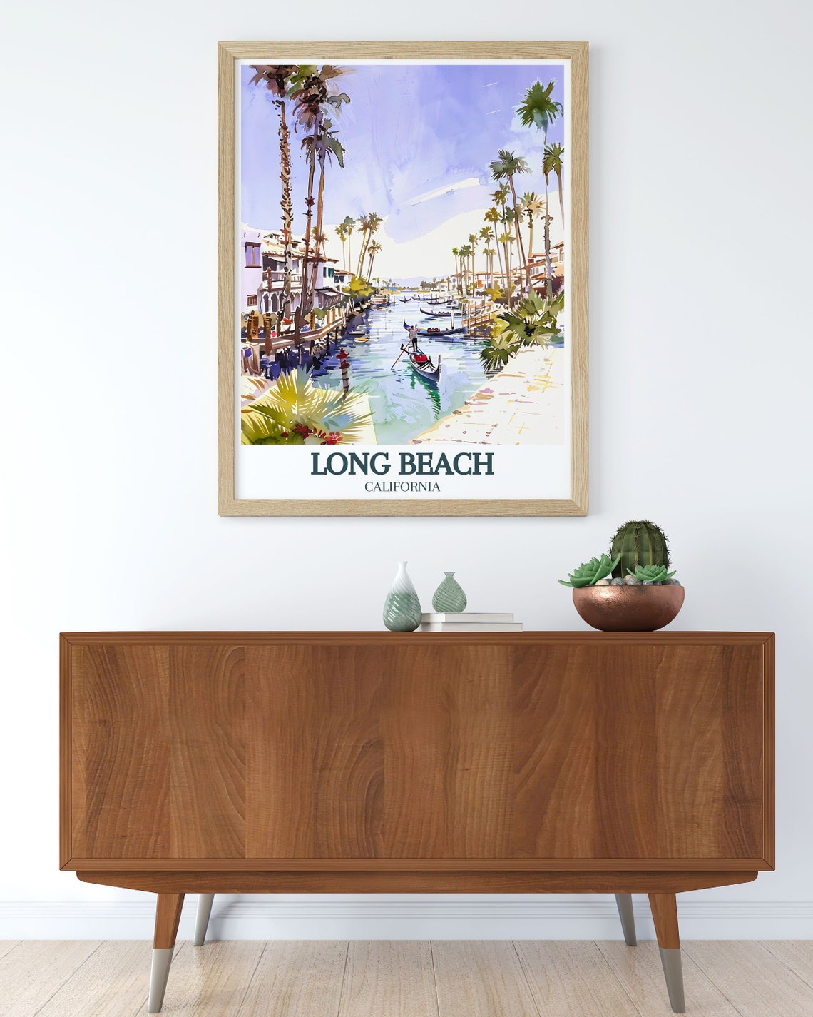 Long Beach Naples Island Canals Gondola Palms Watercolor Poster - Image 3