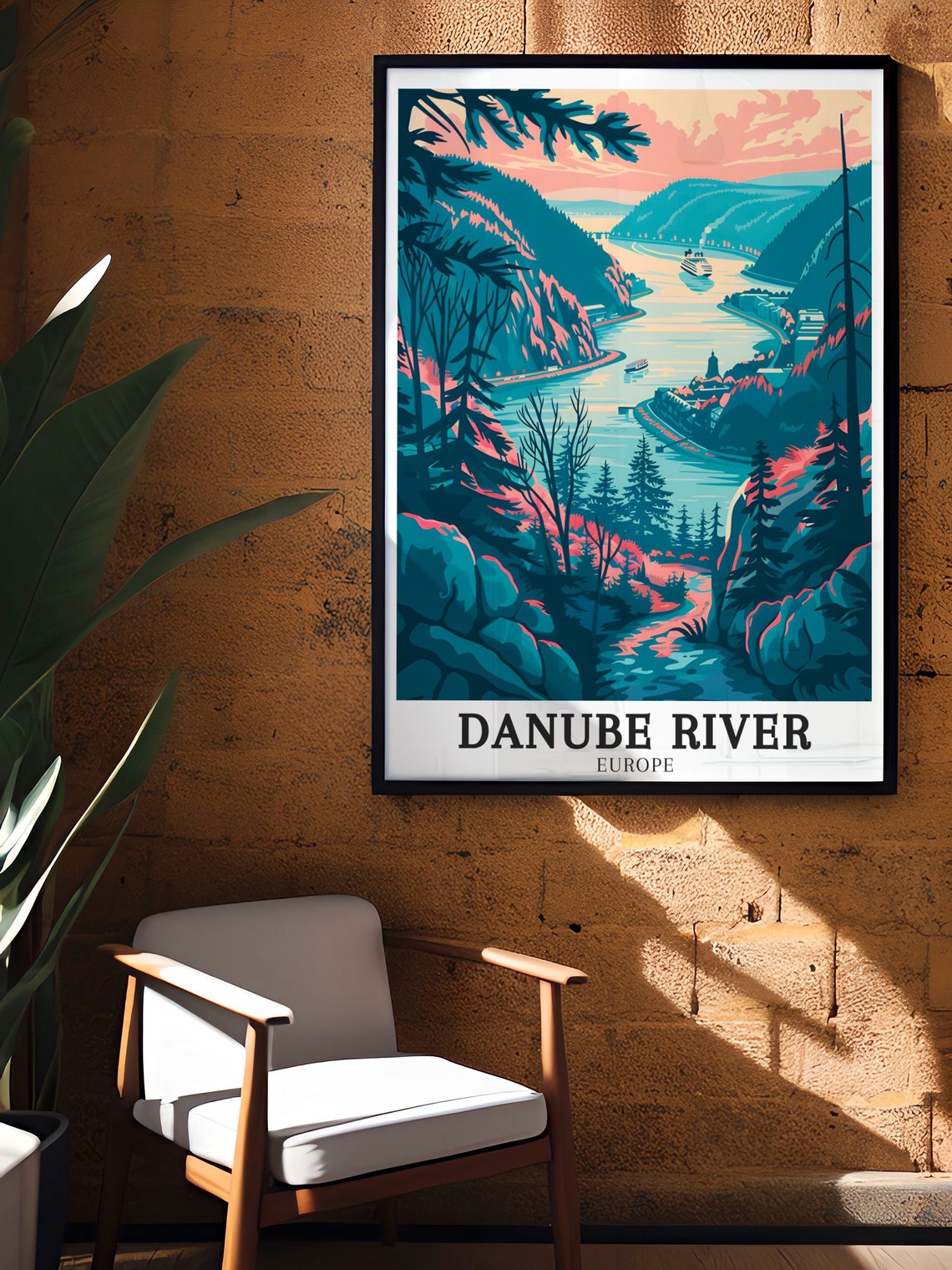 Danube River Europe Sunset Gorge With Passing Cruise Ships Poster - Image 3