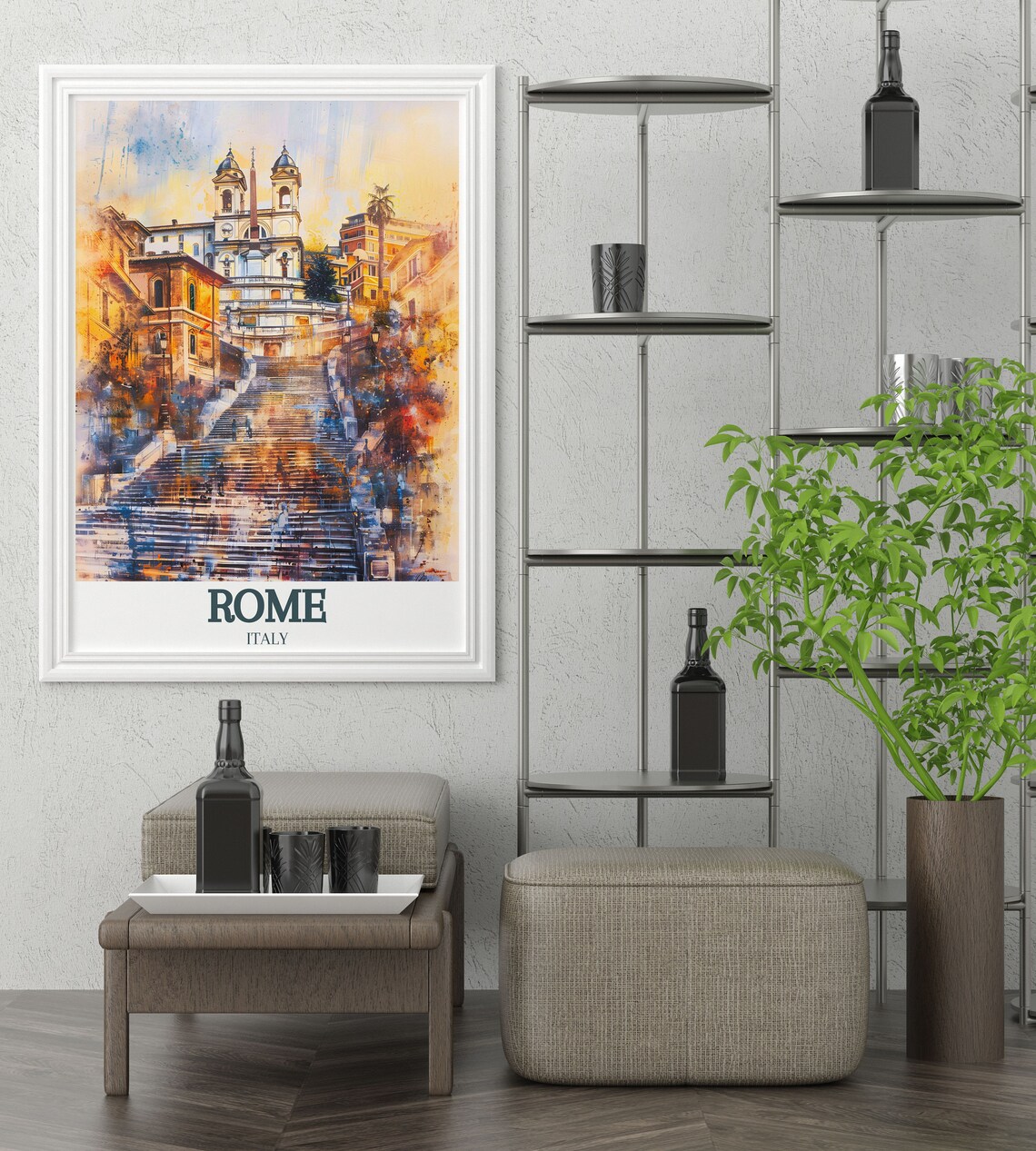 Rome Spanish Steps And Trinita Dei Monti Golden Hour Watercolor Poster - Image 3