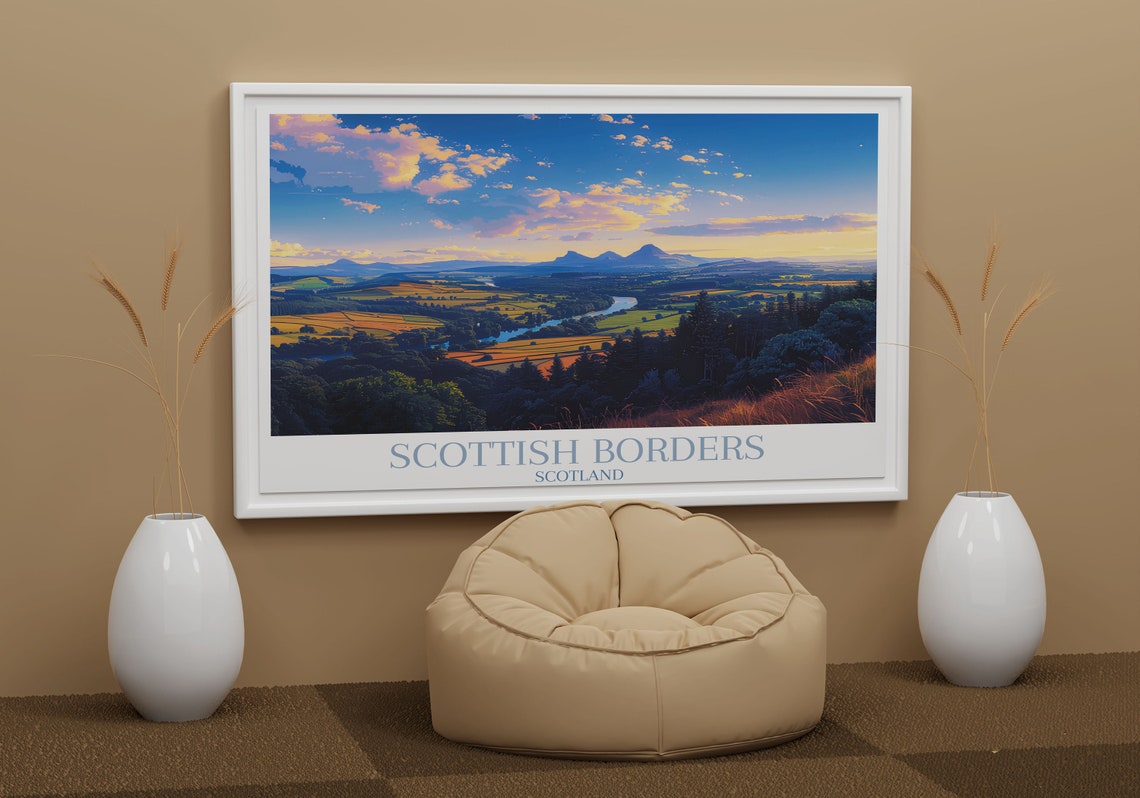 Scottish Borders Scotland Sunset River Valley Panoramic Poster - Image 2