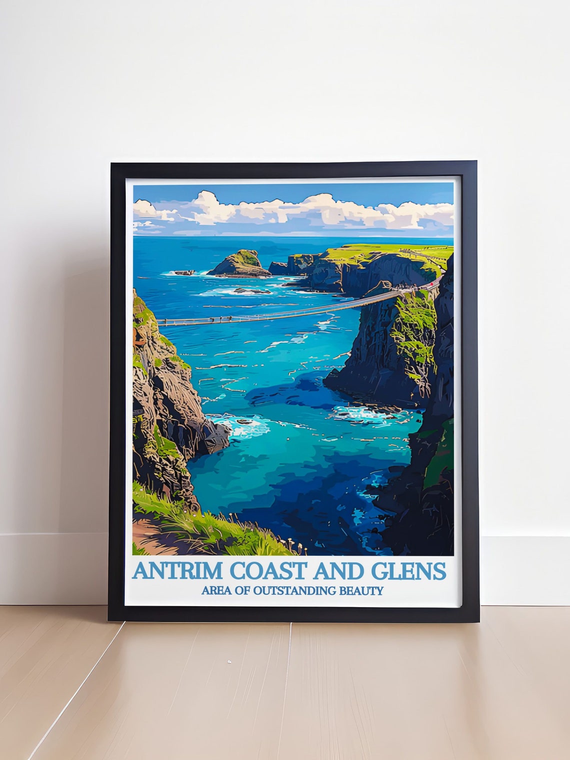 Antrim Coast Rope Bridge Turquoise Sea Cliffs Vintage Poster - Image 4