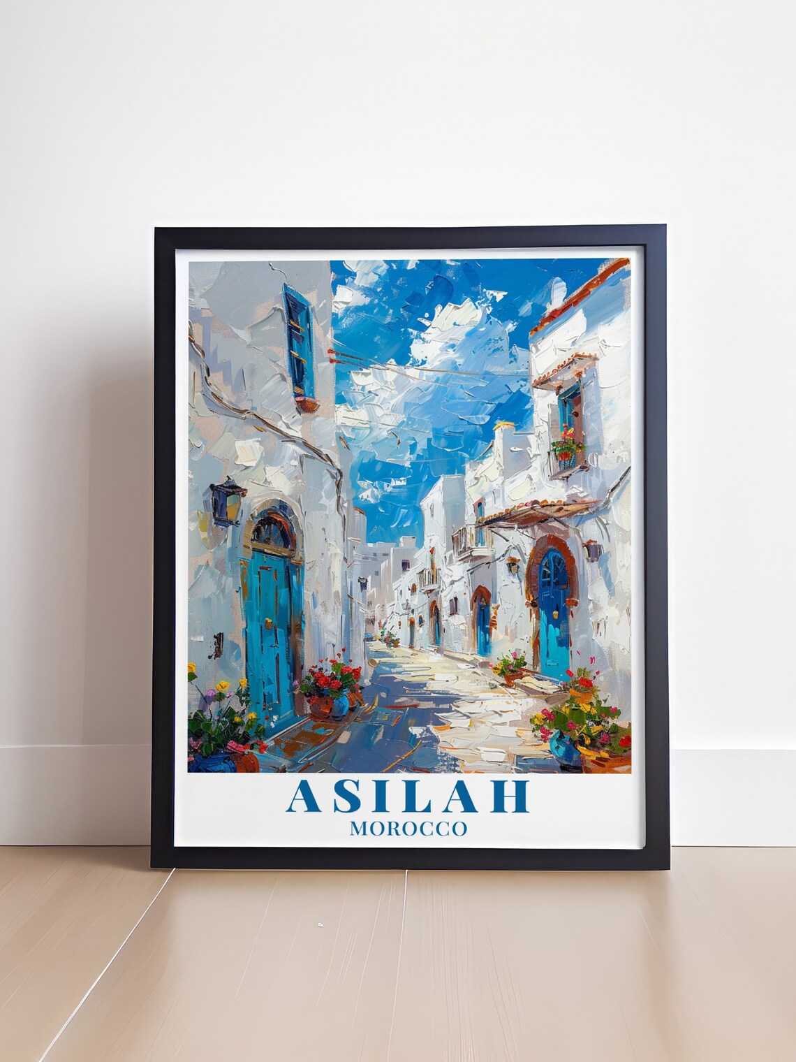 Asilah Medina White Alley with Blue Doors Morocco Travel Poster - Image 4