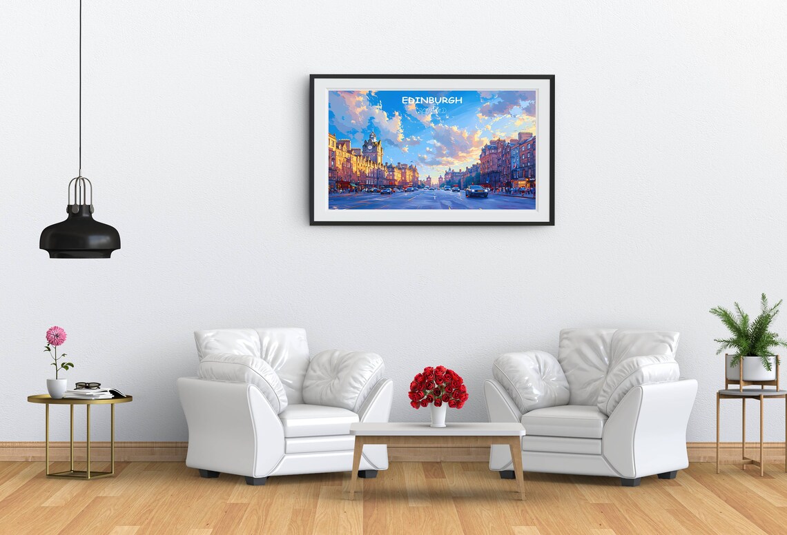 Edinburgh Scotland Royal Mile Street Sunset Cityscape Travel Poster - Image 4