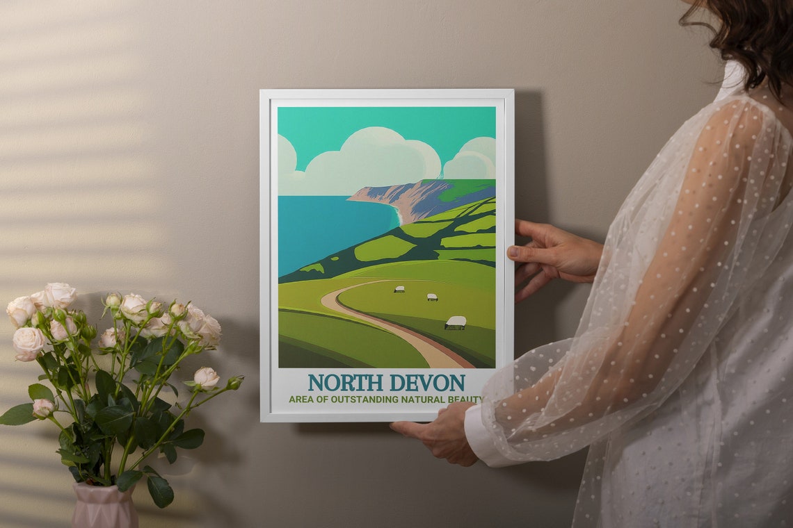 North Devon Rolling Hills Sheep Grazing Coastal Cliffs View Poster - Image 2