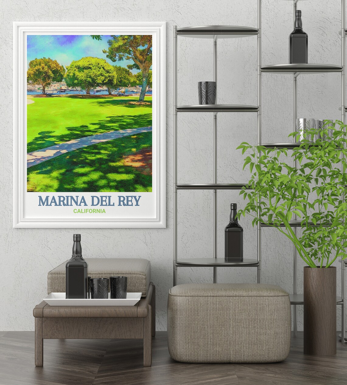 Marina Del Rey Green Park Lawn Marina View California Travel Poster - Image 3