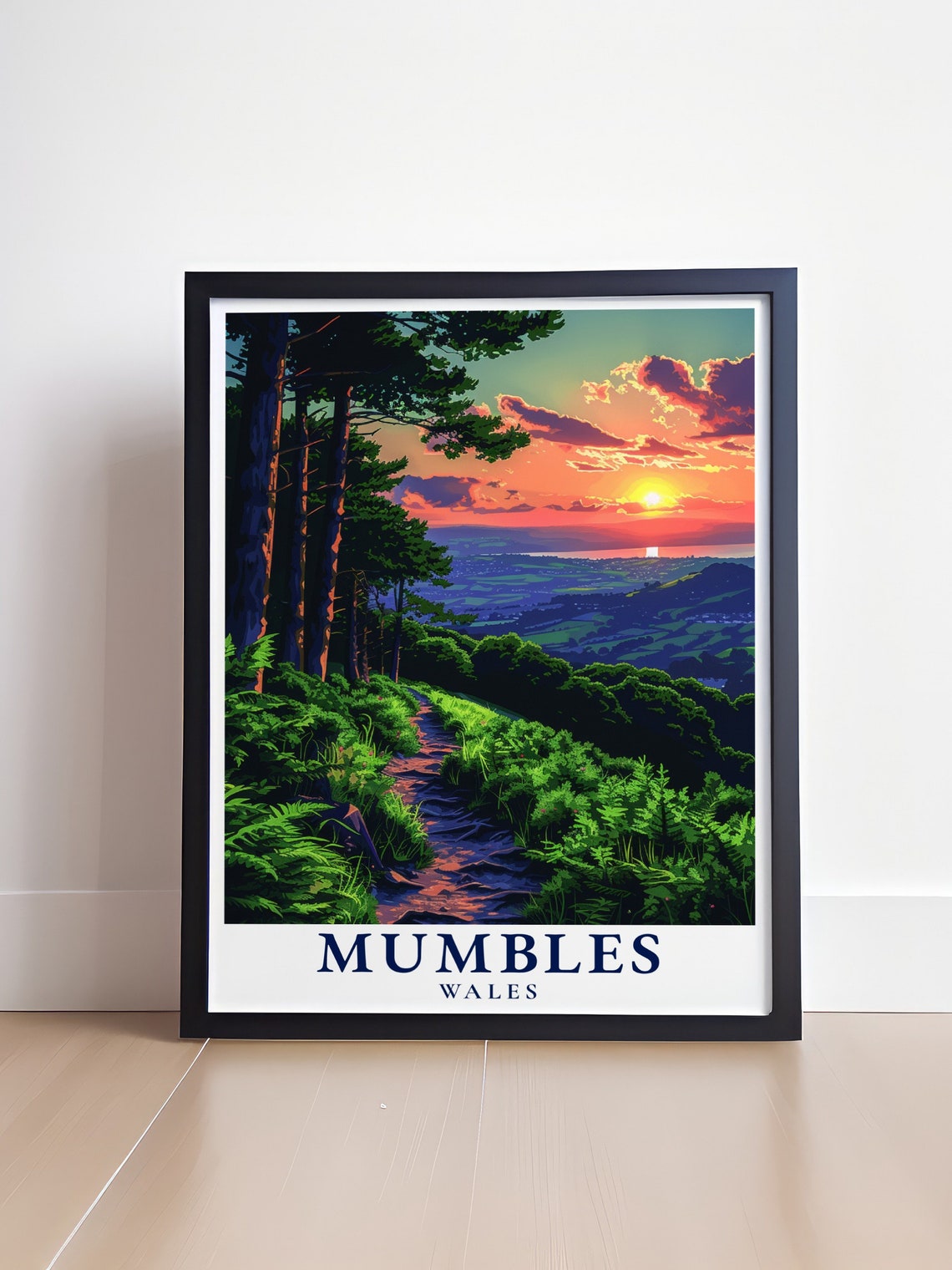 Mumbles Wales Forest Trail Sunset Valley View Travel Art Poster - Image 4
