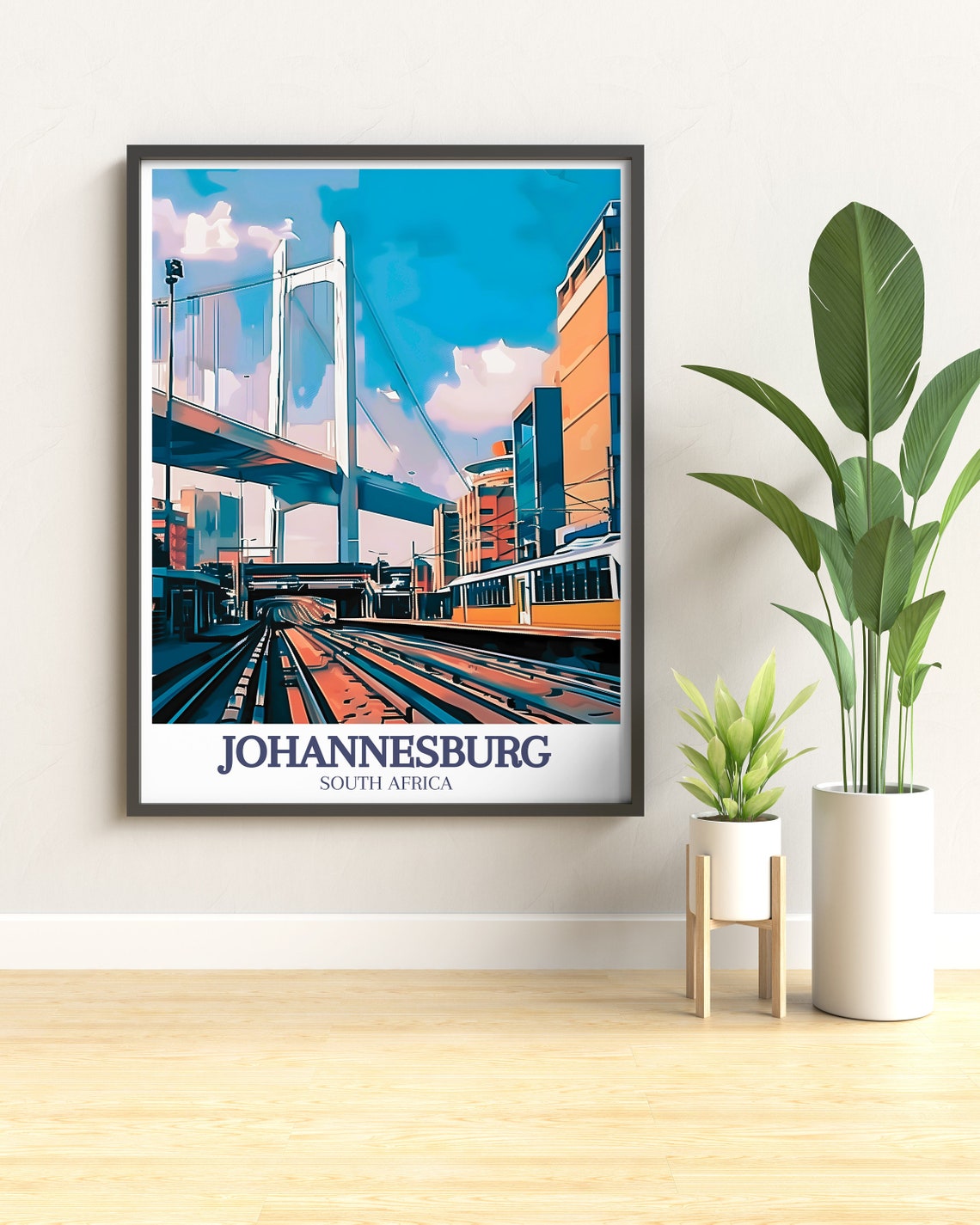 Johannesburg Travel Print Park Station South Africa Wall Art Nelson Mandela Bridge And Johannesburg Park Station Decor - Image 3