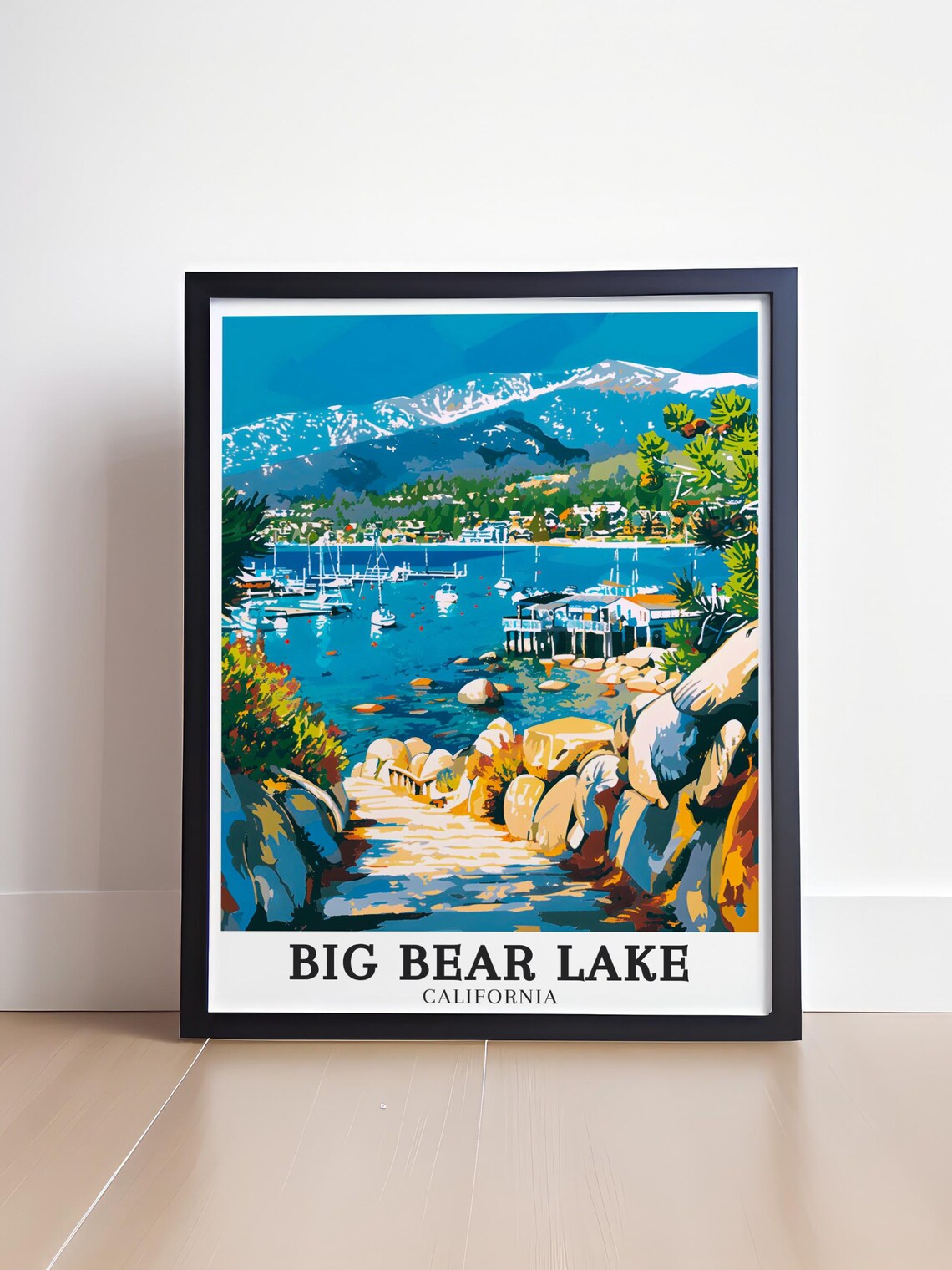 Big Bear Lake California Marina Sailboats Rocky Shore Steps Art Poster - Image 4