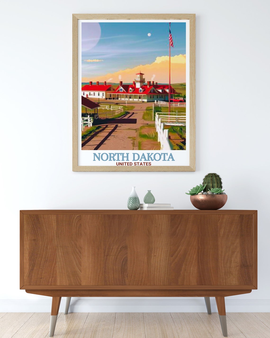 North Dakota Historic Fort Red Roofed Trading Post Prairie Poster - Image 3
