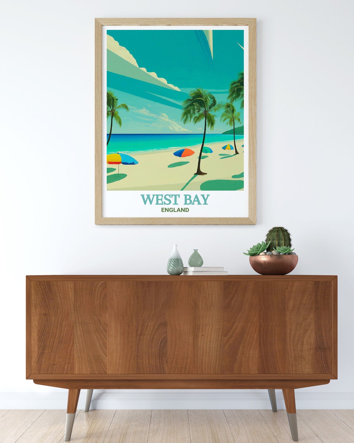West Bay Tropical Beach Palms Umbrellas Sunny Seaside Poster - Image 3