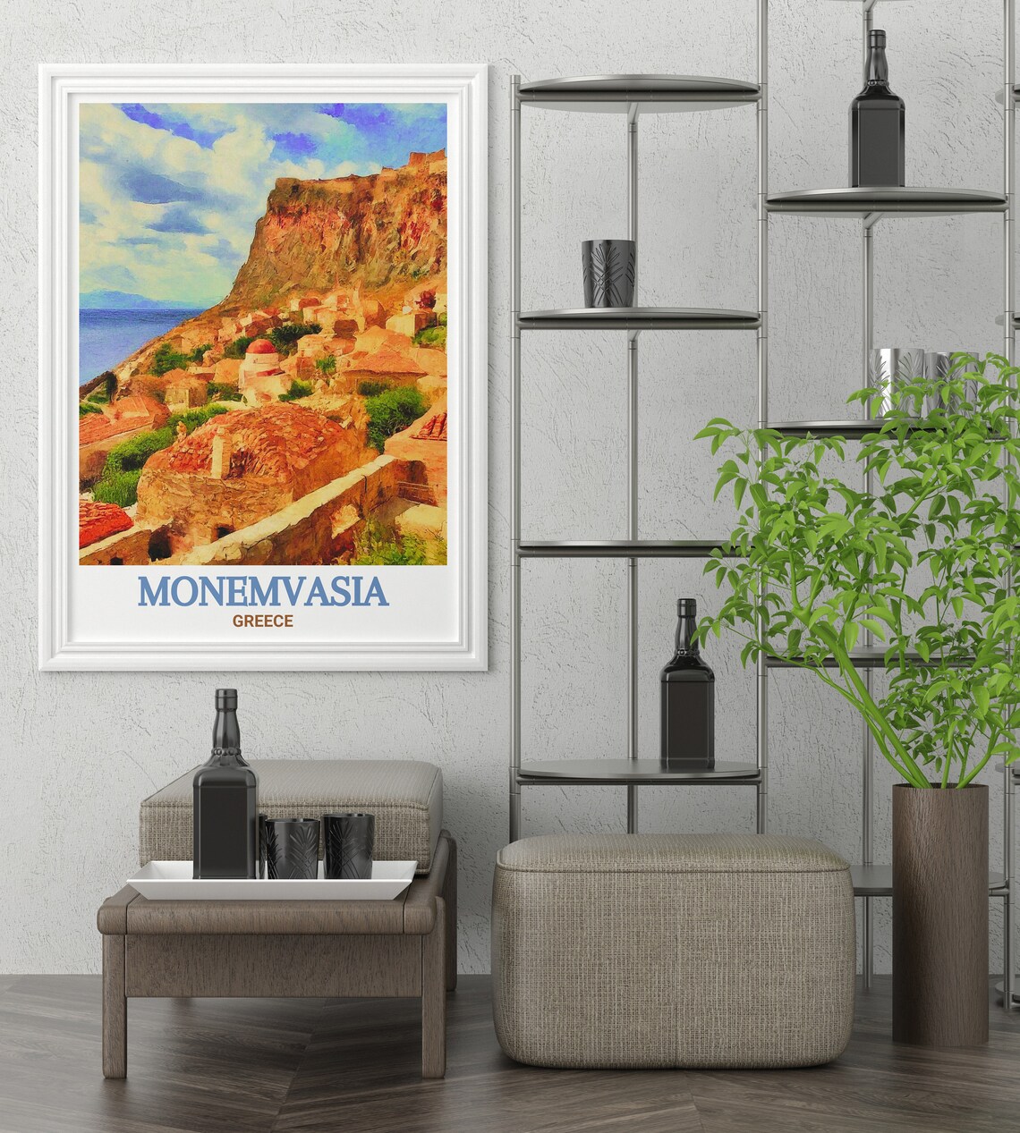 Monemvasia Greece Lower Town Terracotta Roofs Scenic Travel Poster - Image 2