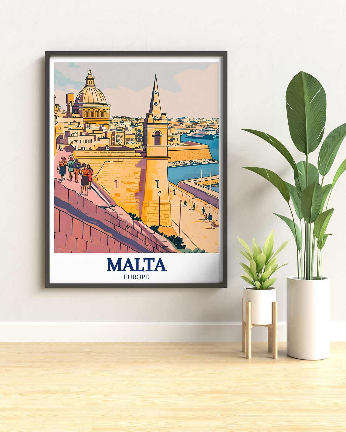 Valletta Malta Harbor Walls and Church Dome Vintage Travel Poster - Image 2