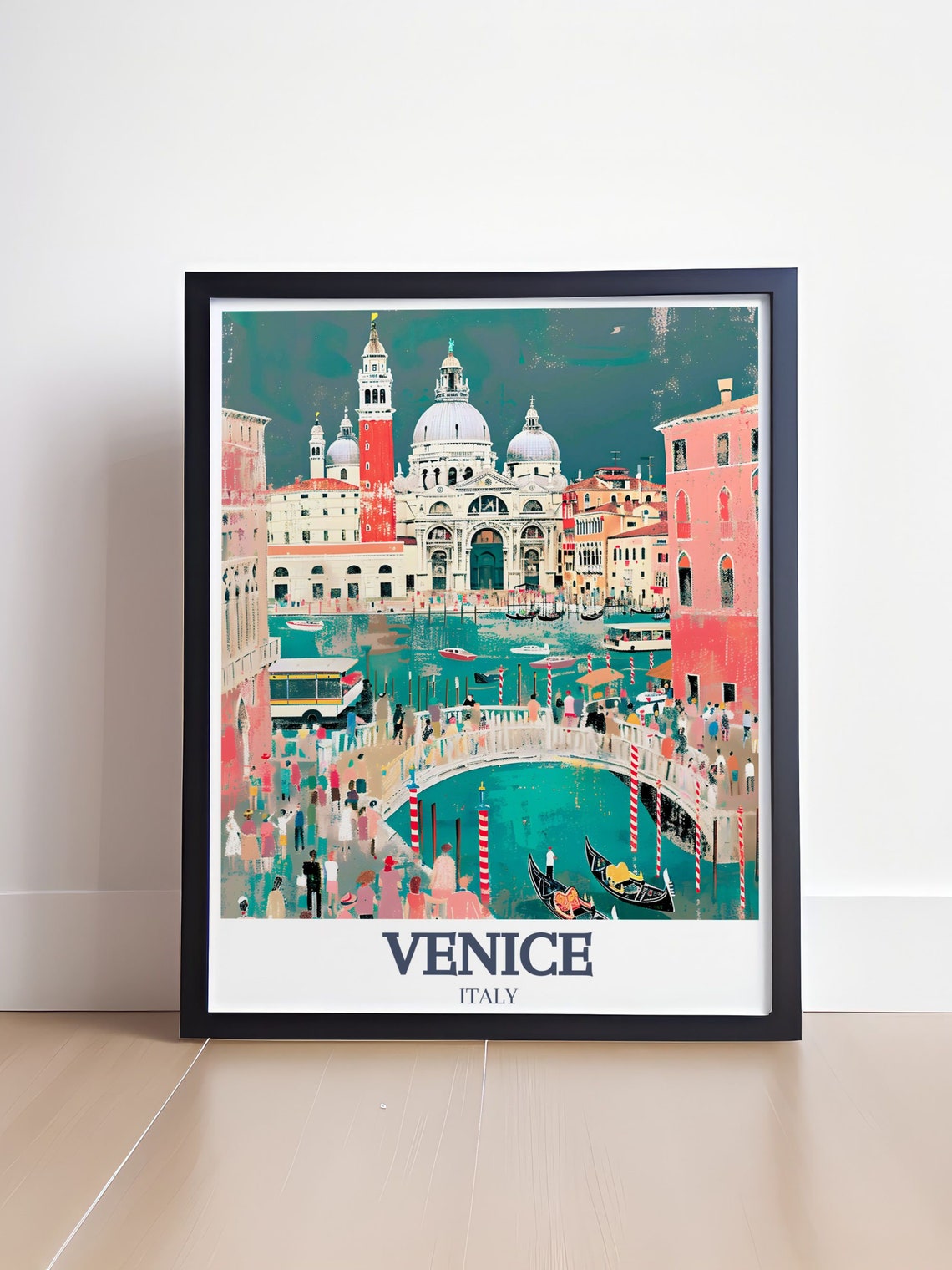 Venice Italy Busy Canal Bridge With Gondolas Colorful Art Poster - Image 4