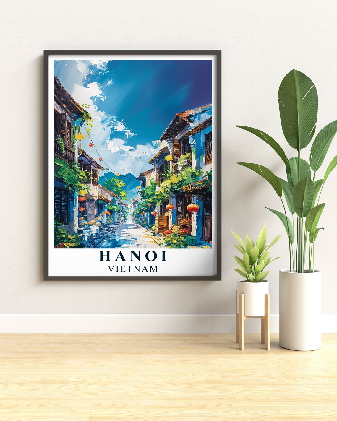 Hanoi Old Quarter Lantern Lined Street Vietnam Painting Travel Poster - Image 2