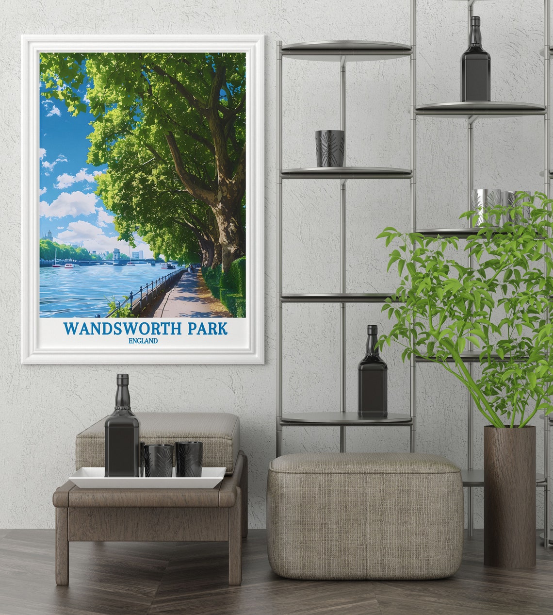 Wandsworth Park England Thames Riverside Summer Walk Scene Poster - Image 2